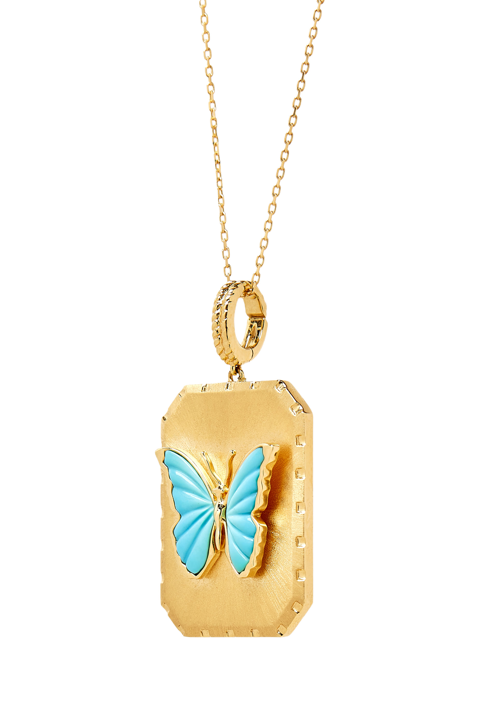 Butterfly Brushed Charm, 18K Yellow Gold & Turquoise