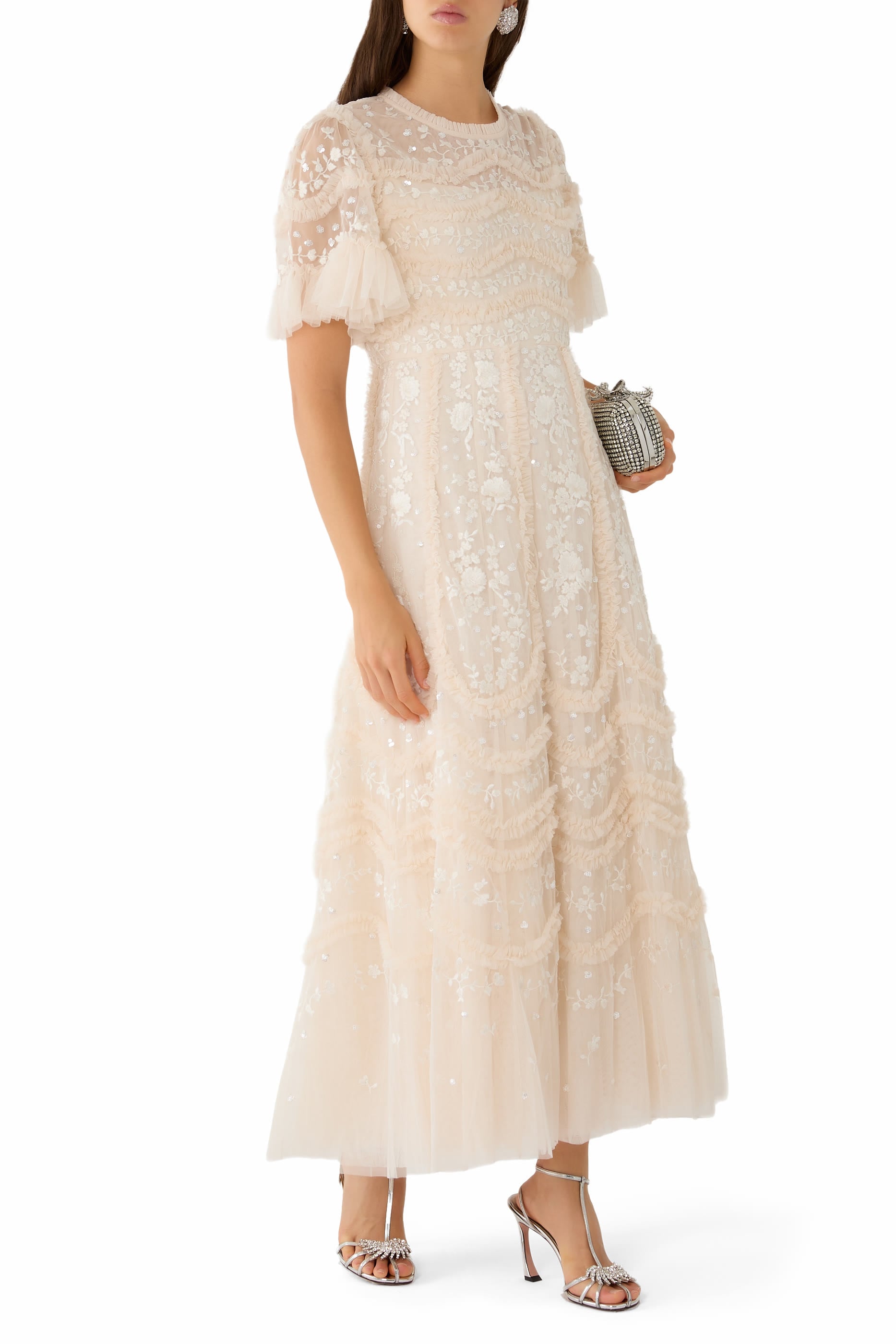 Gianna Ruffle Short Sleeve Ankle Gown