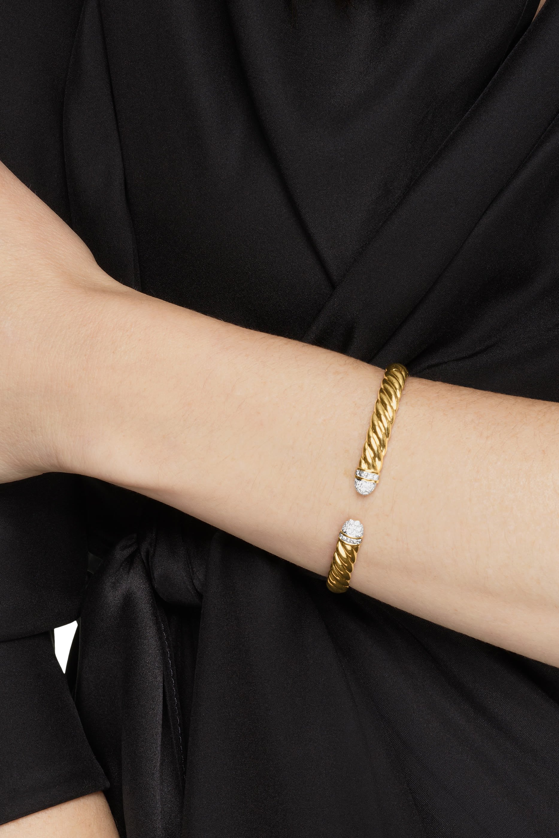 Sculpted Cable Cuff Bracelet, 18k Yellow Gold & Diamonds