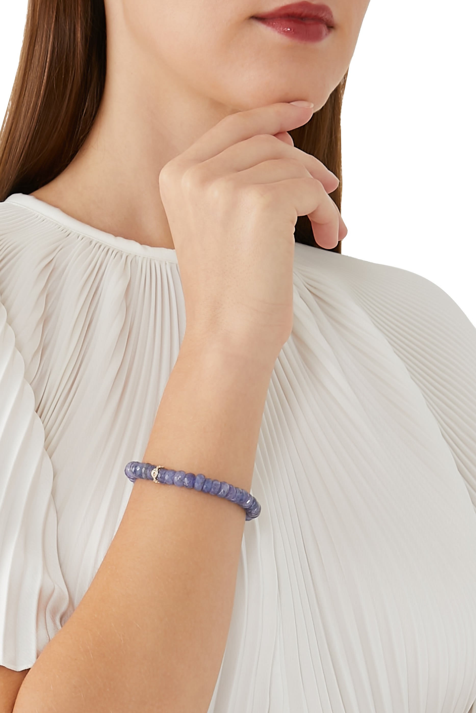 Evil Eye Eternity Bracelet, 14k Yellow Gold with Blue Tanzanite & Diamond