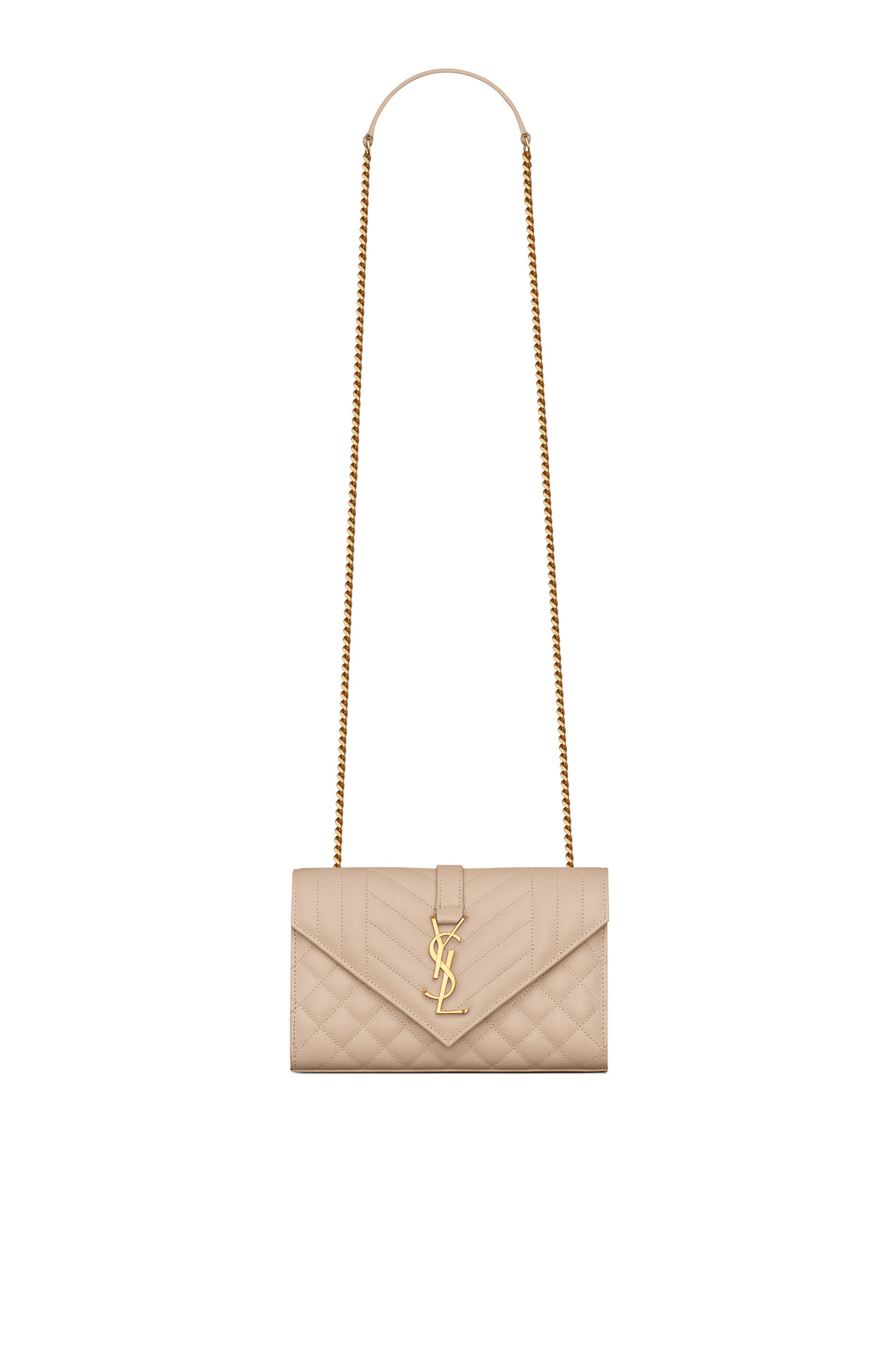 Small Envelope Chain Bag  in Quilted Grain De Poudre Embossed Leather