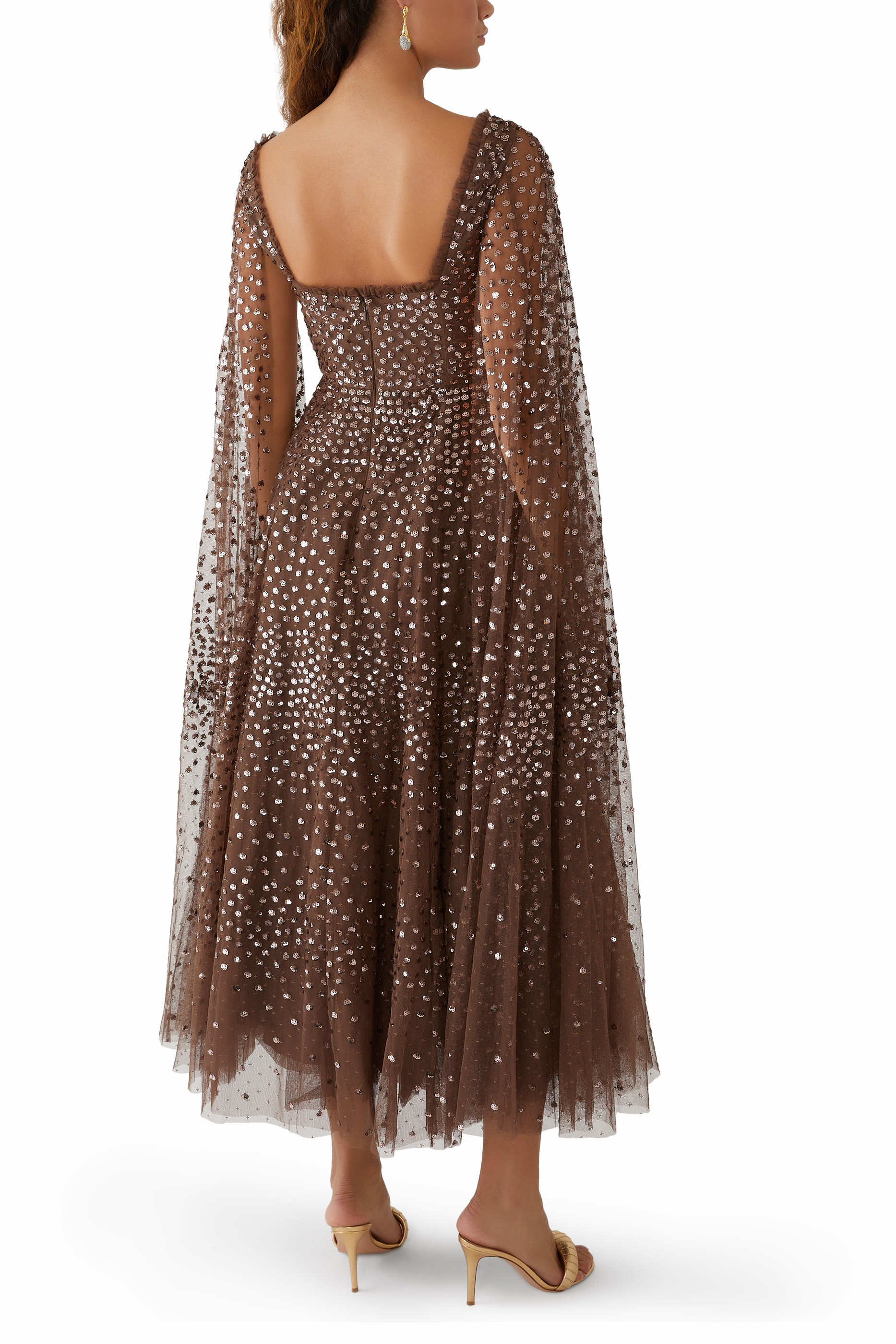 Scatter Dot Cape Sleeve Ankle Gown