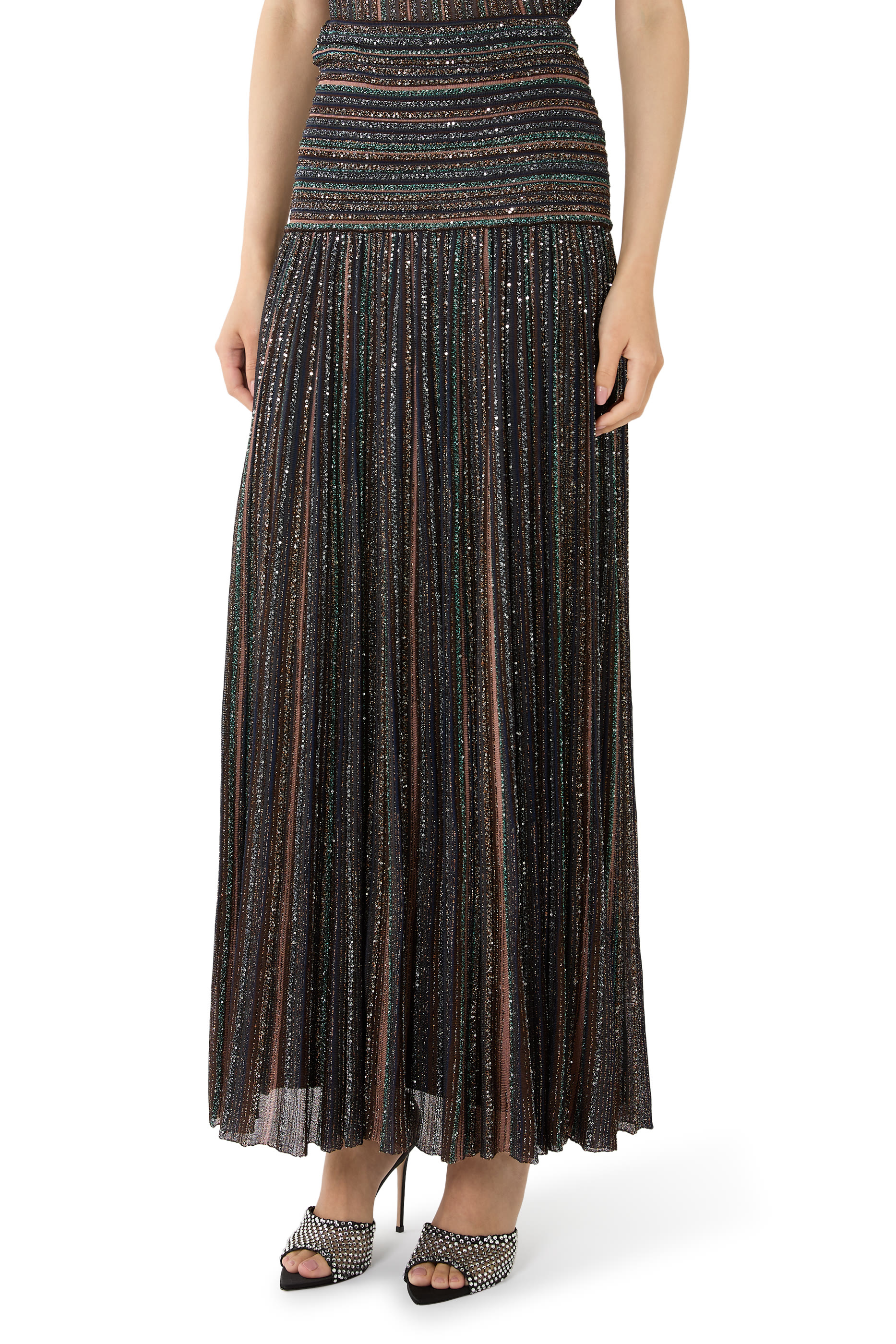  Ribbed Mixed Viscose Lam&eacute; Long Skirt