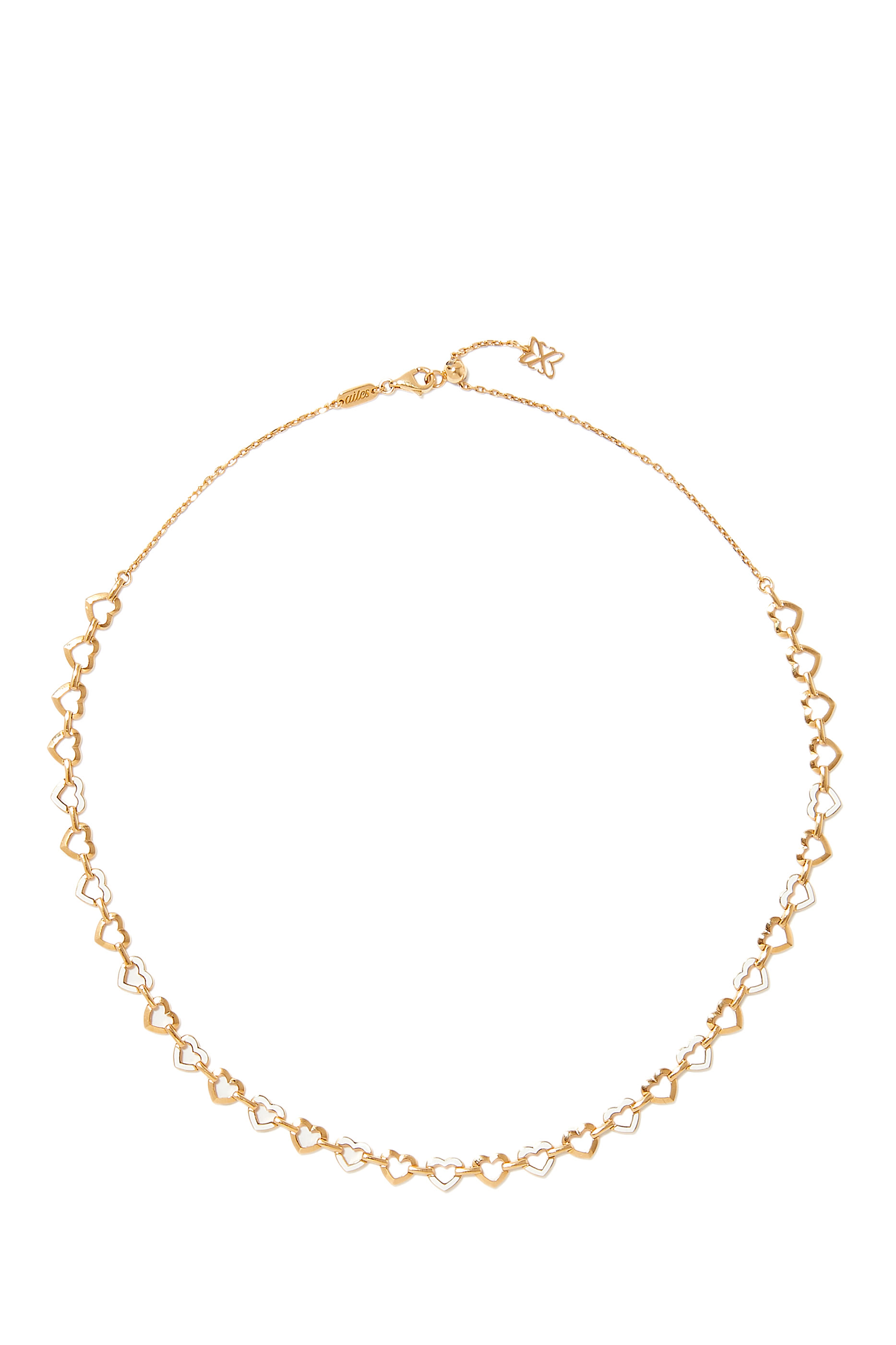 Heart Chain Necklace, 18k Yellow Gold & White Enamel