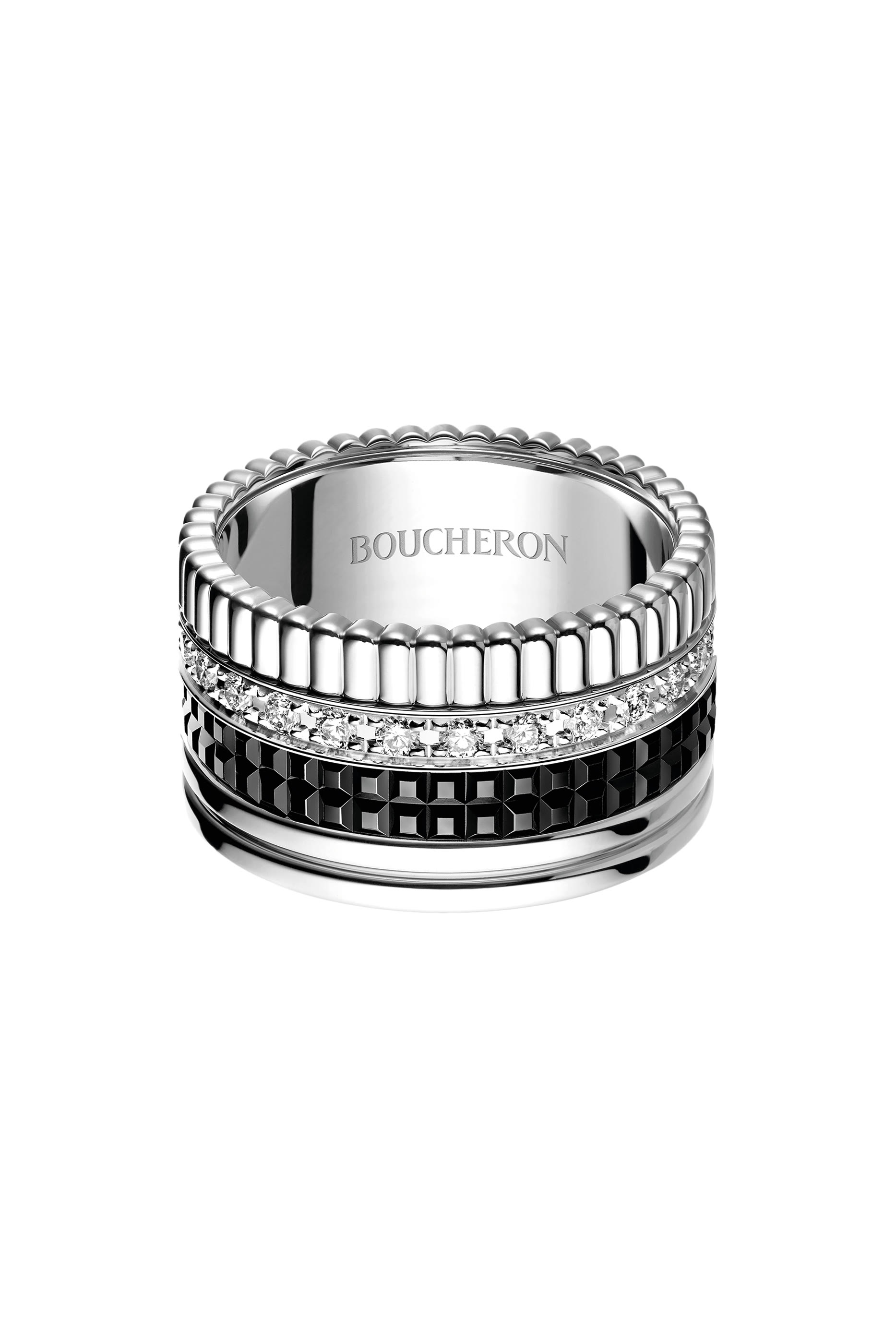 Quatre Black Edition Large Ring, 18k White Gold & Diamonds