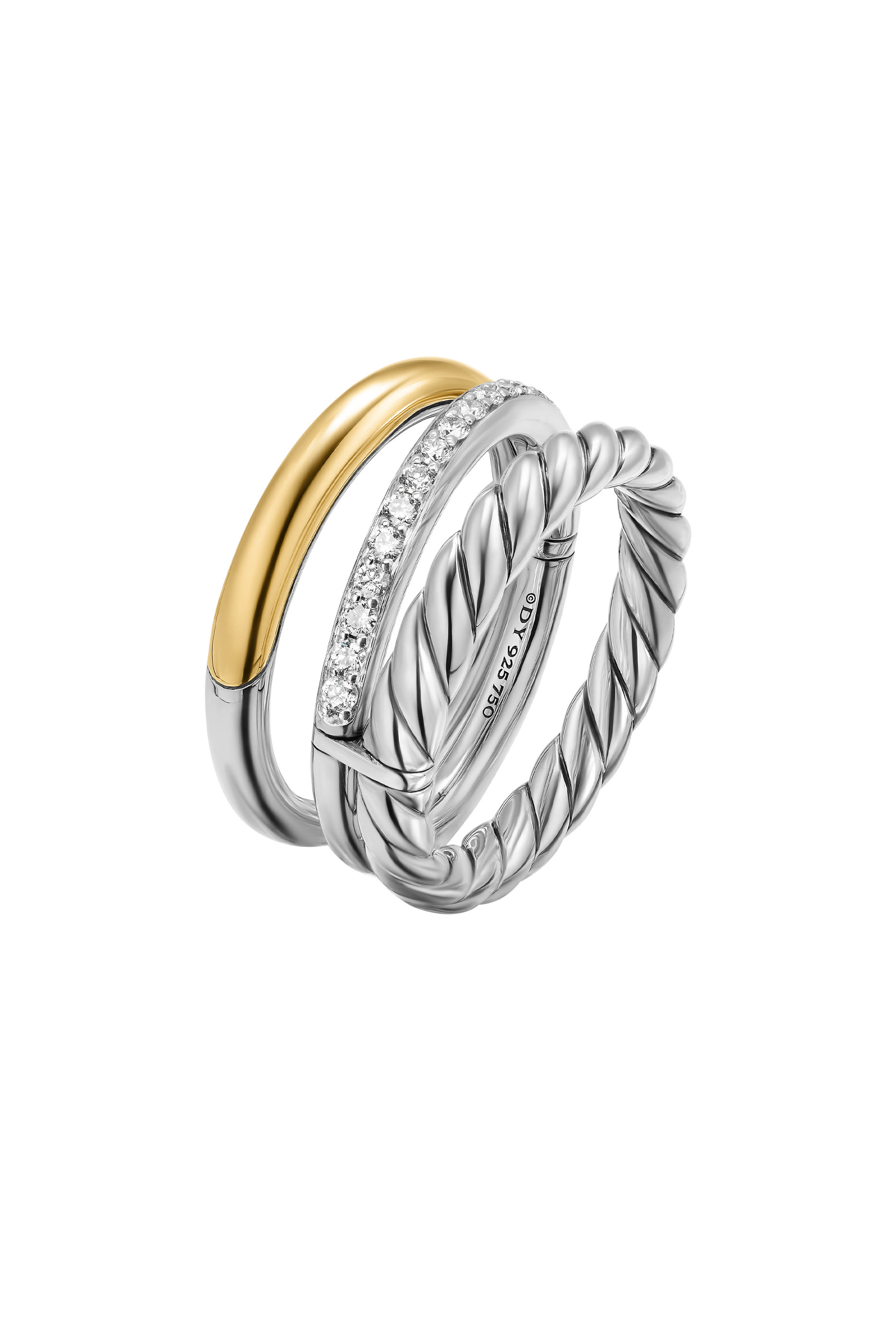 DY Mercer&reg; Three Row Ring, Sterling Silver with 18k Yellow Gold & Diamonds