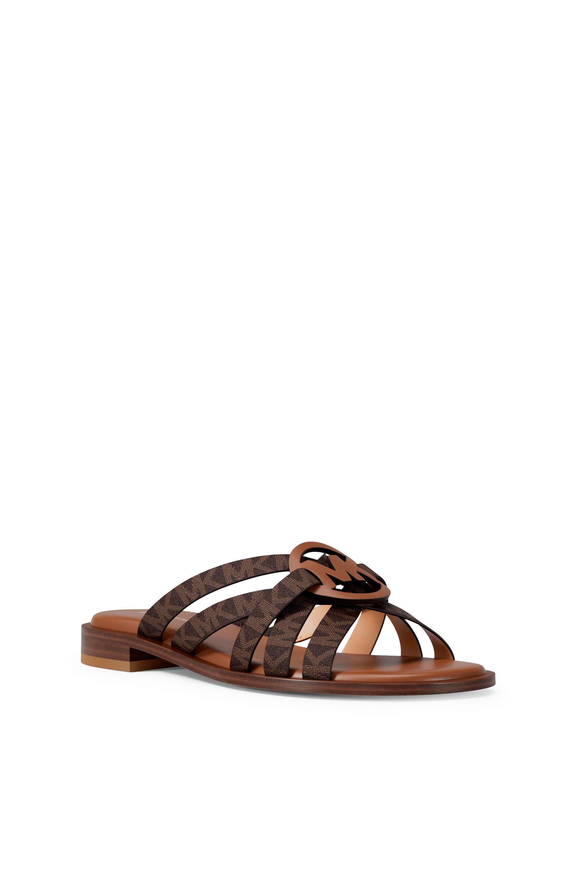  Erika Signature Logo and Leather Slide Sandals