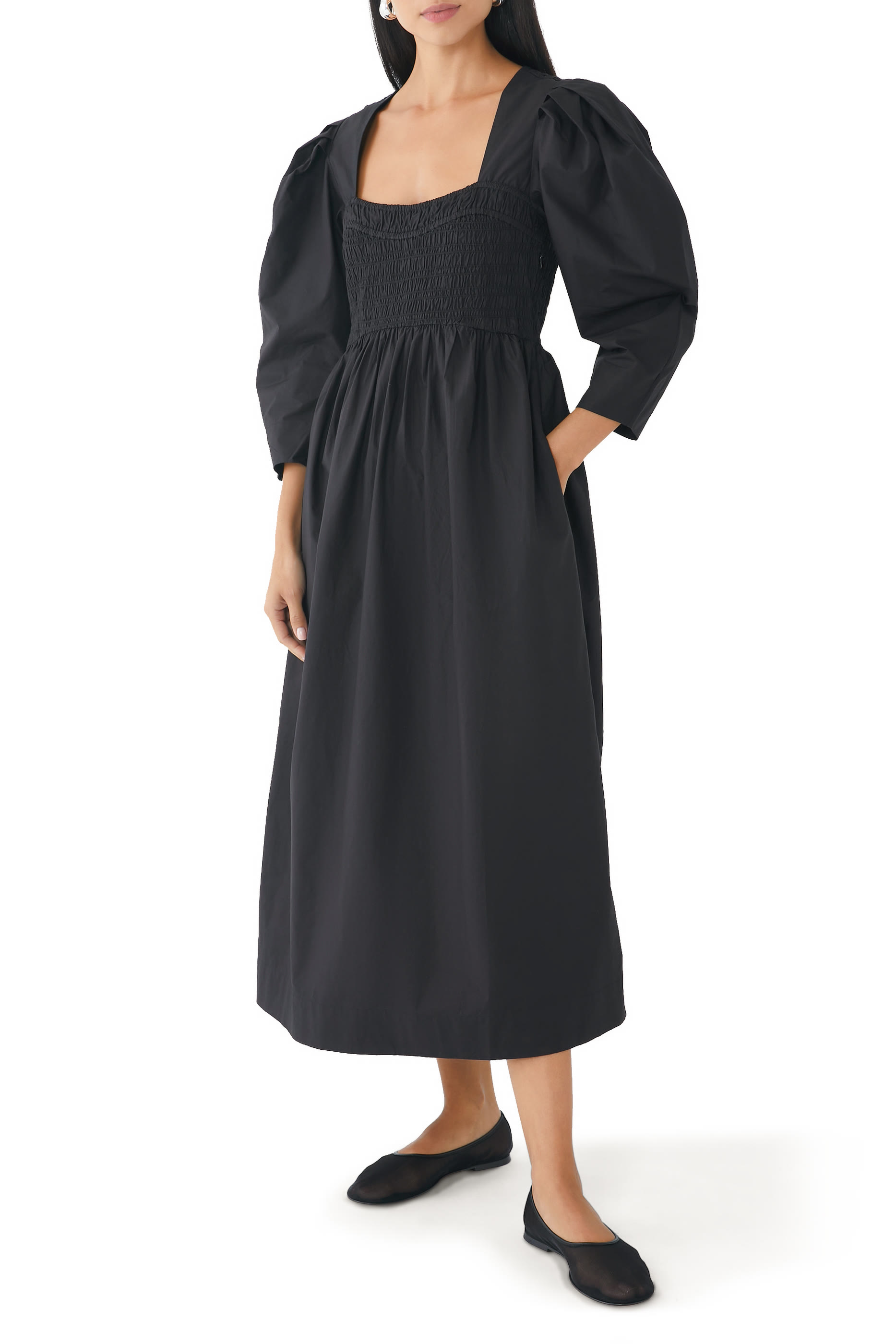 Open Smock Neck Cotton Dress