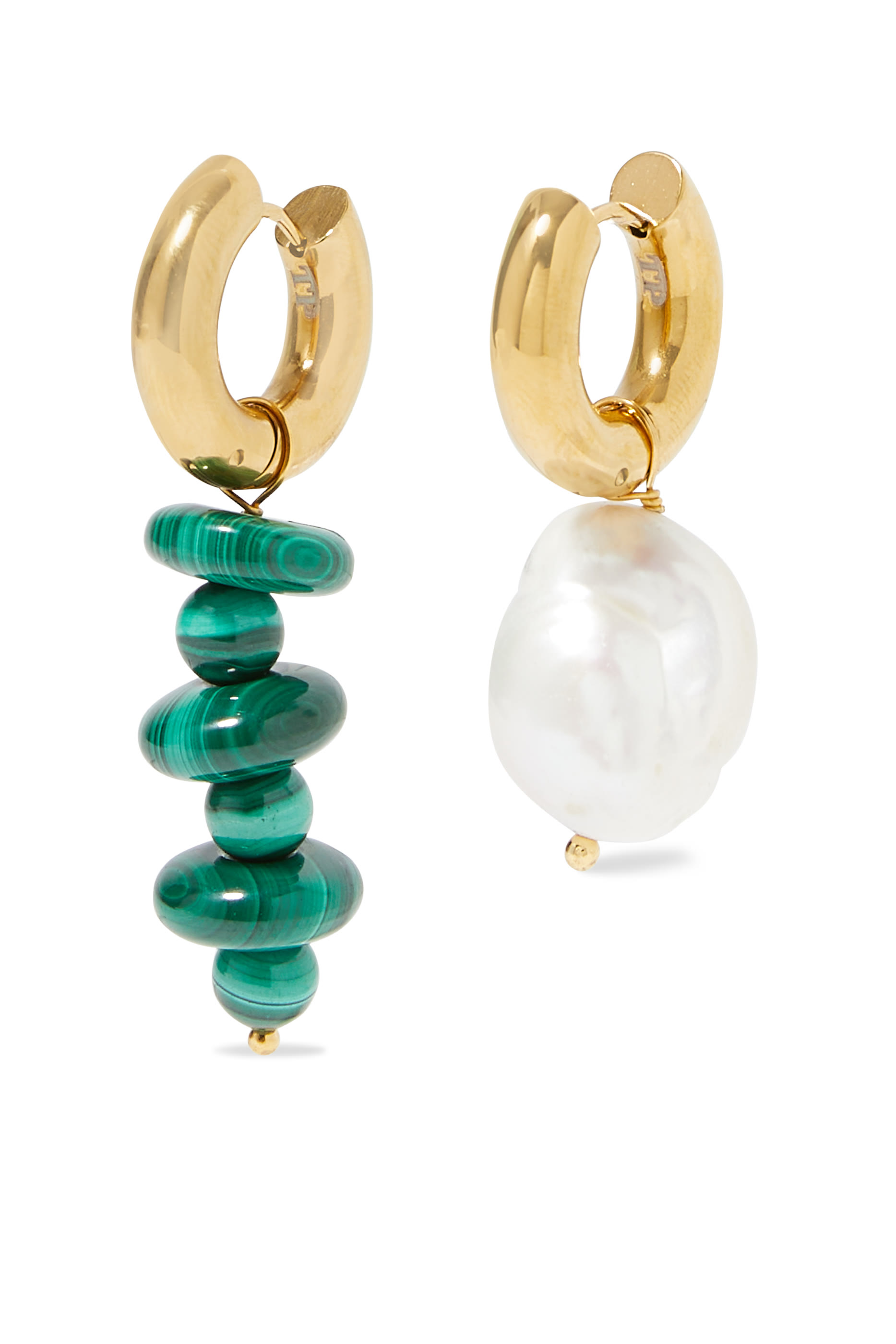 Malachite & Pearl Earrings, 24k Gold Plated Brass