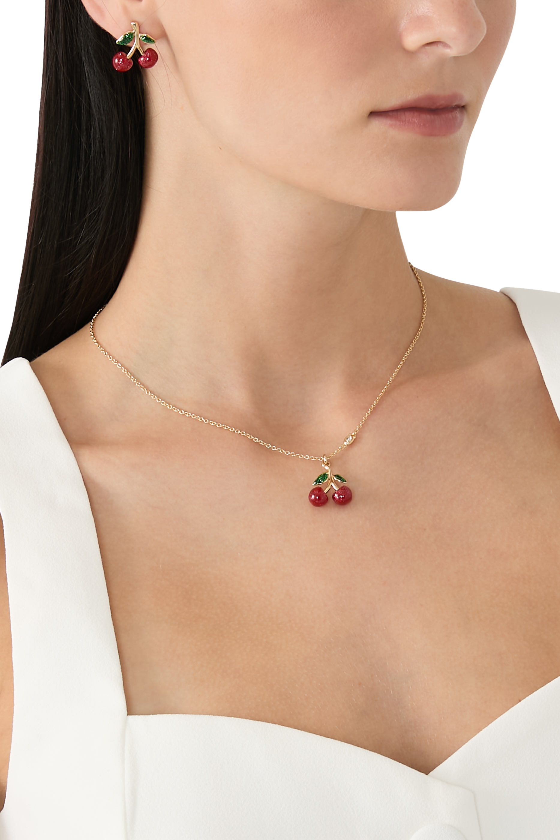 Cherry Stud Earrings, Plated Brass & Enamel