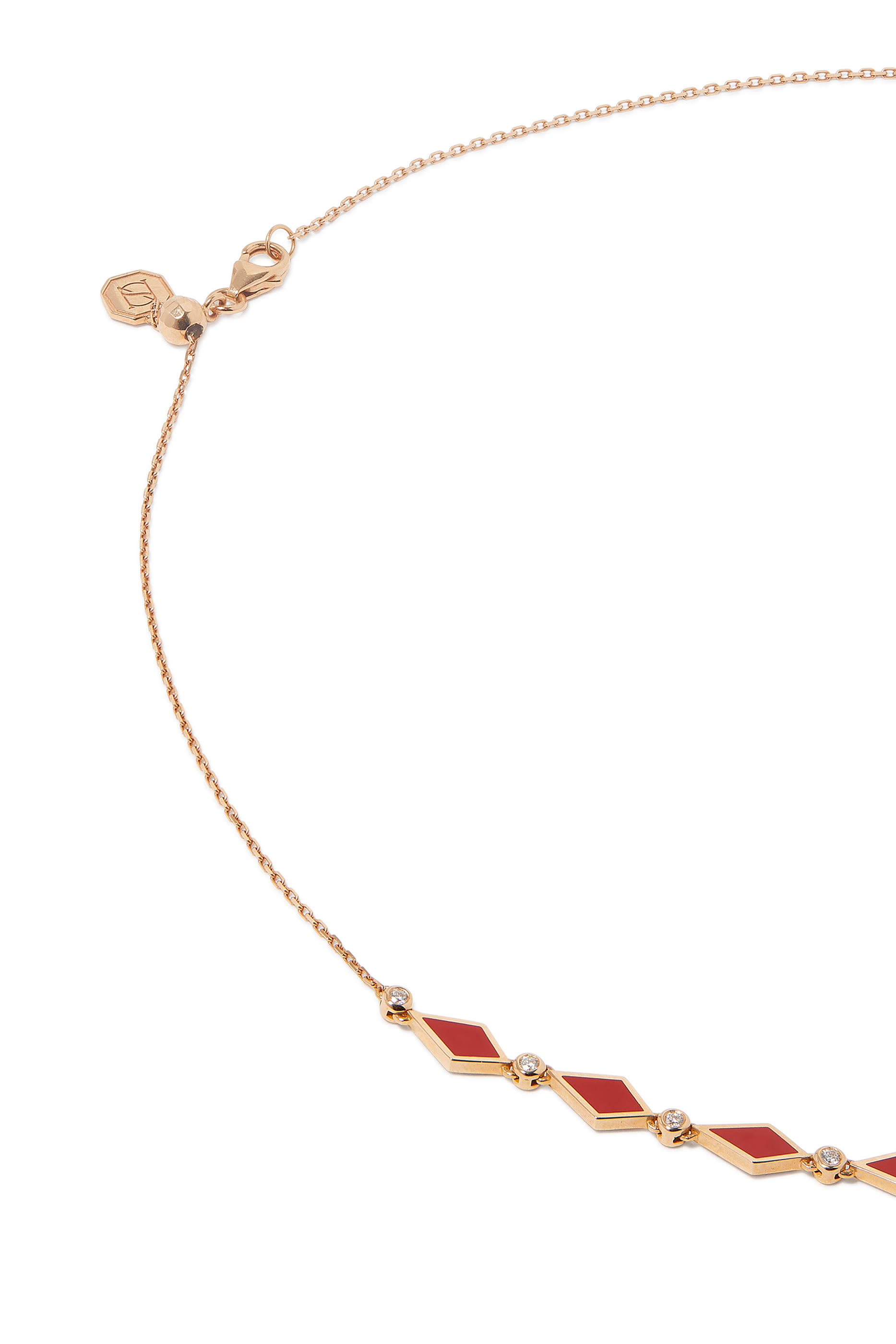 Mosaic Necklace, 18k Rose Gold with Red Enamel & Diamonds