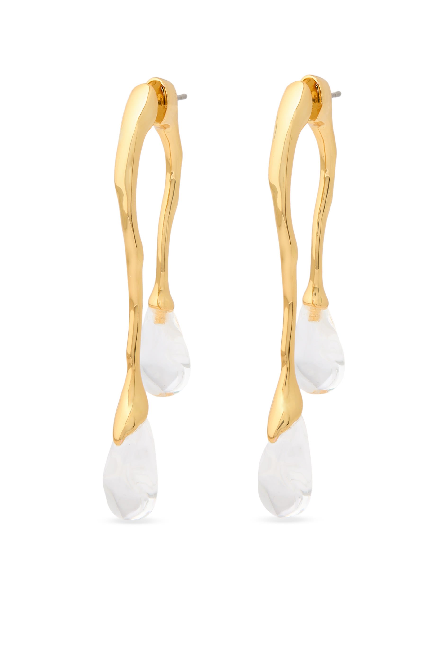 Lucite Front Back Double Drop Earrings, 14k Gold Plated Brass & Lucite
