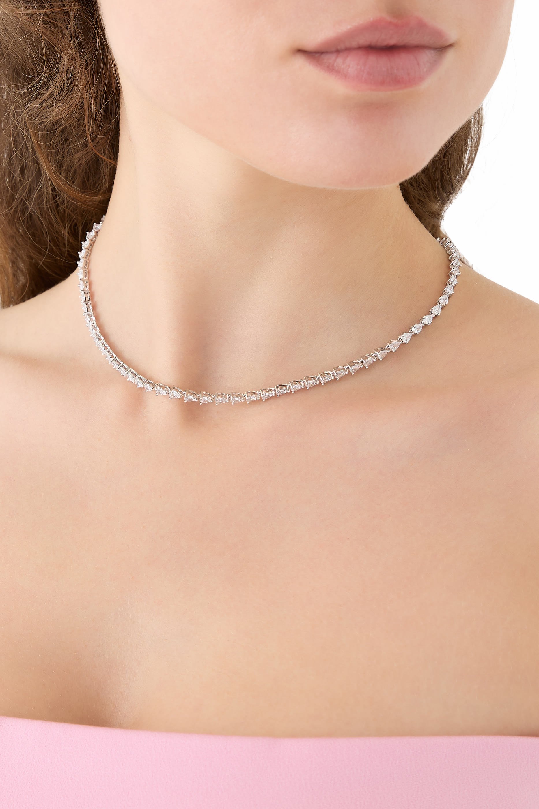  Tennis Necklace, Rhodium Plated Brass & Cubic Zirconia