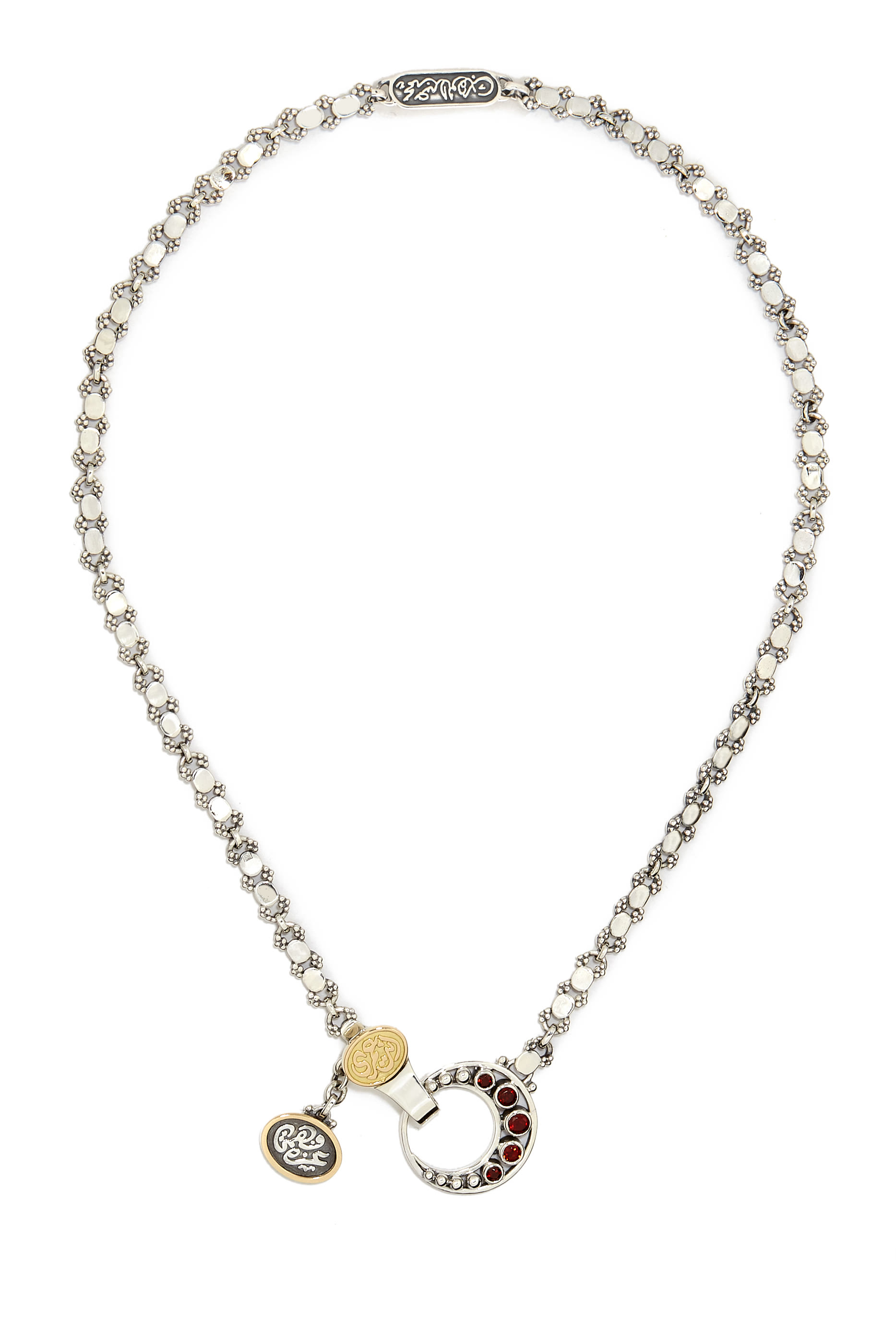 Eternity Necklace, 18k Yellow Gold with Sterling Silver & & Garnet