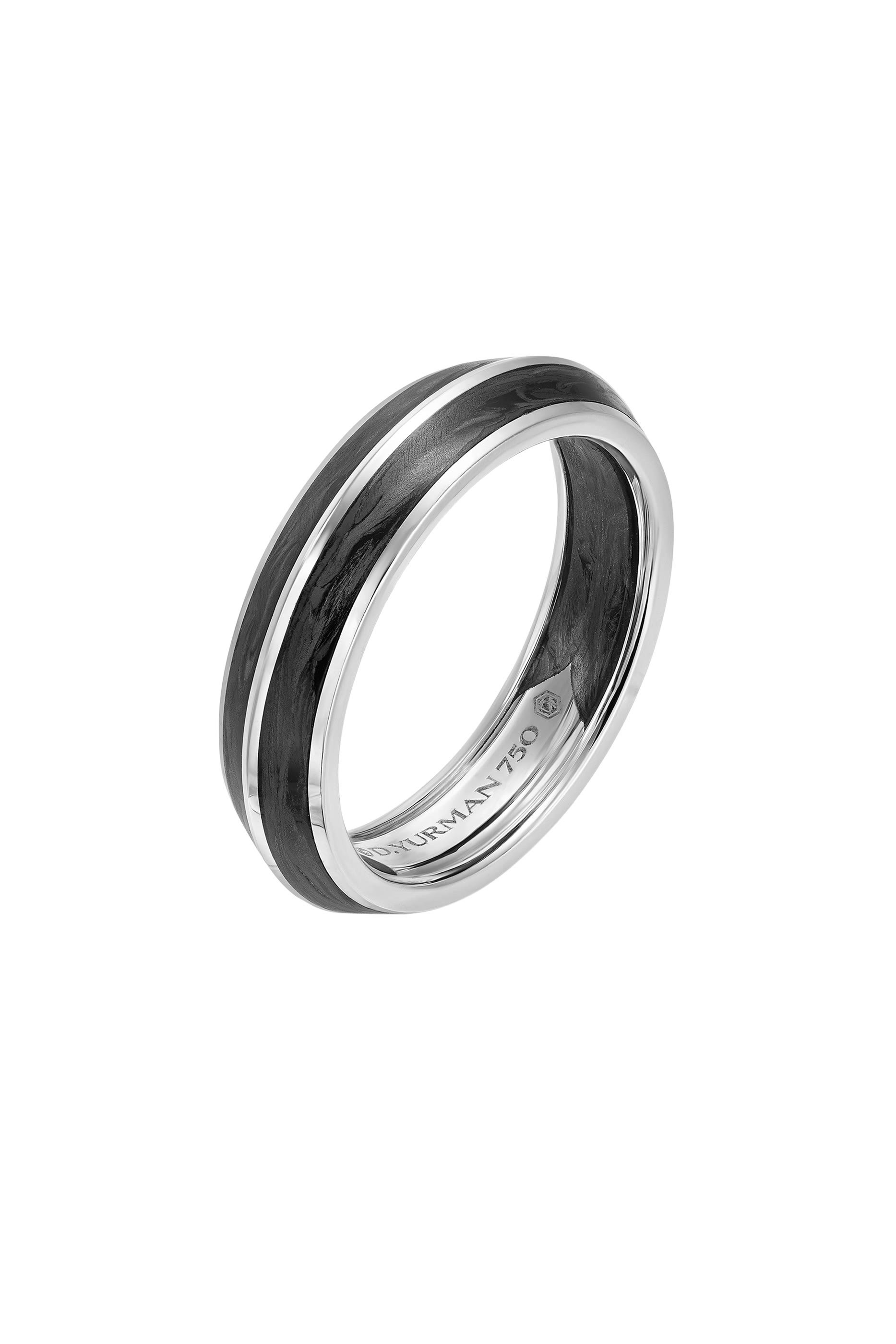 Knife Edge Band Ring, 18K White Gold & Forged Carbon