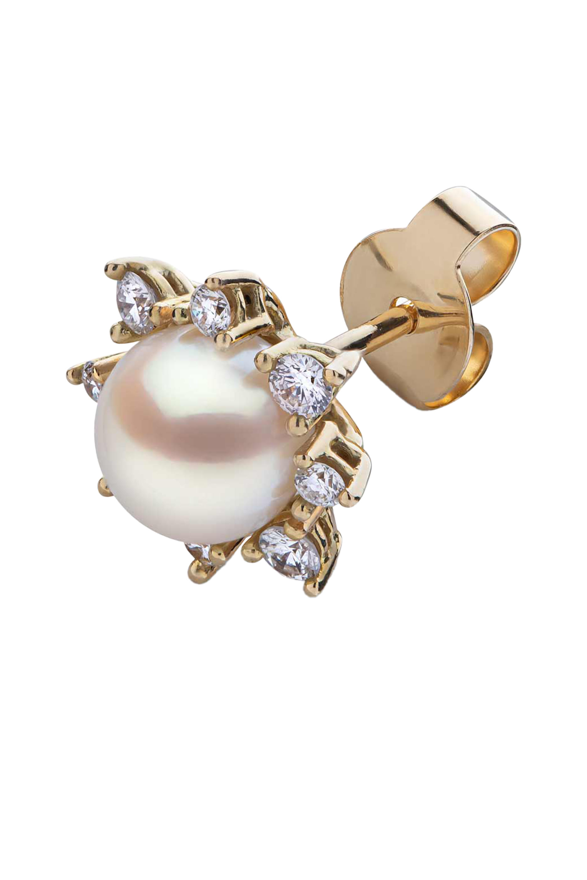 Trend Star Stud Earrings,  18K Yellow Gold with Freshwater Pearls & Diamonds