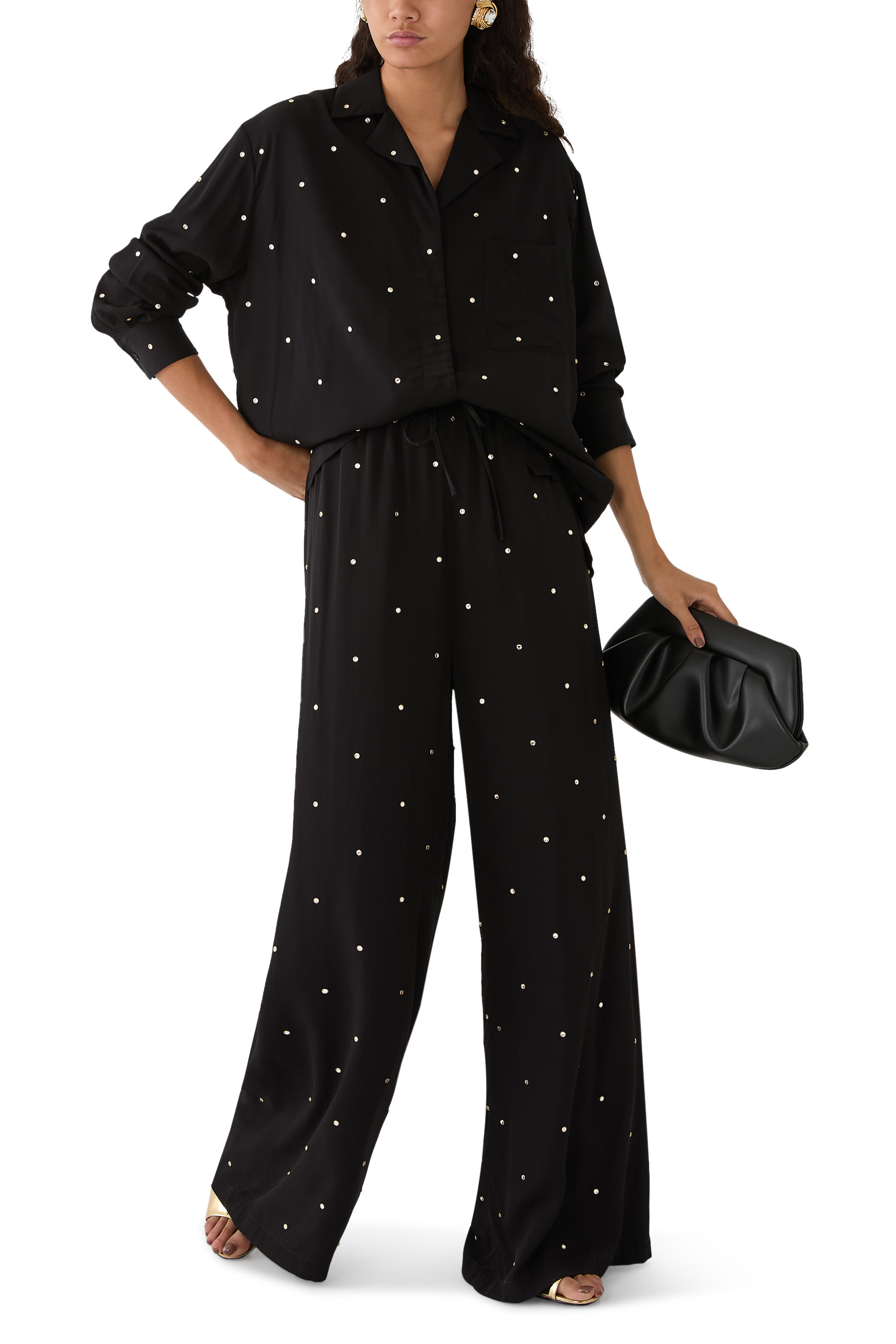 Lead-Free Crystal High-Rise Wide-Leg Trousers