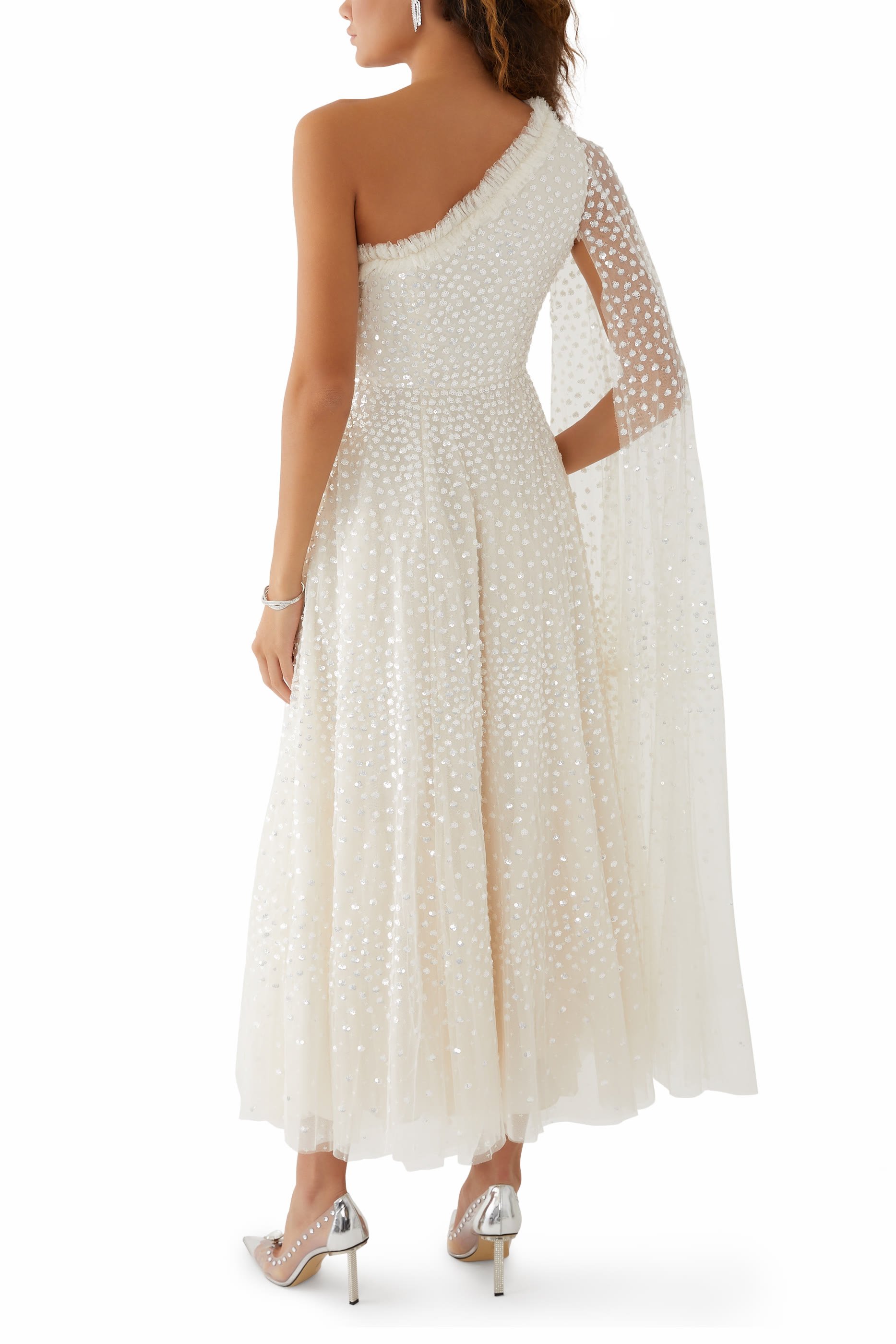 Scatter Dot One-Shoulder Ankle Gown