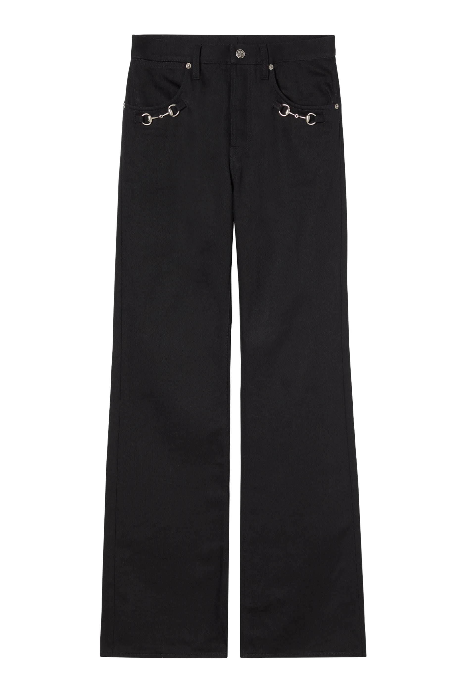 Cotton Denim Pants with Horsebit Detail 