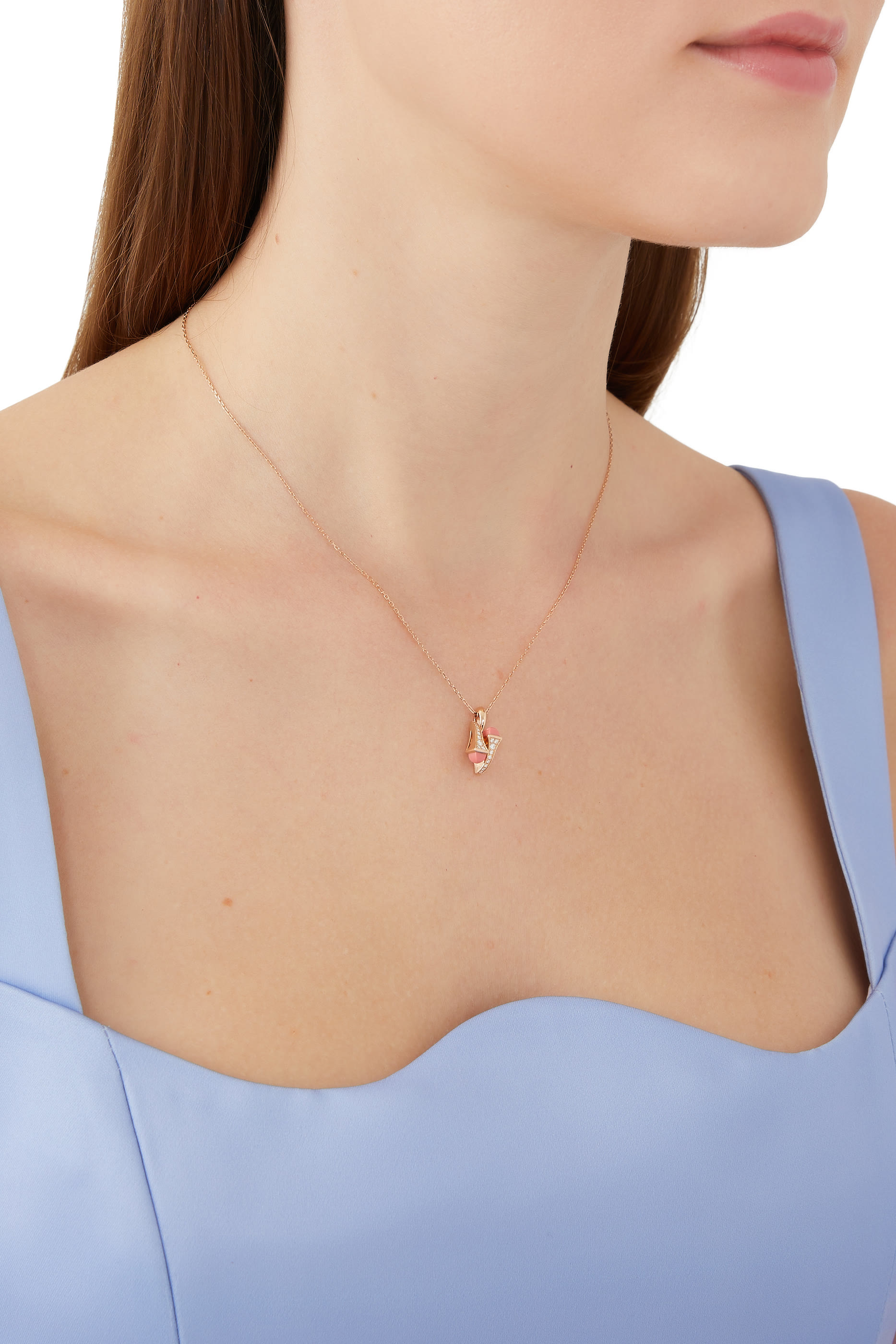 Cleo Huggie Pendant, 18k Rose Gold with Pink Coral & Diamonds