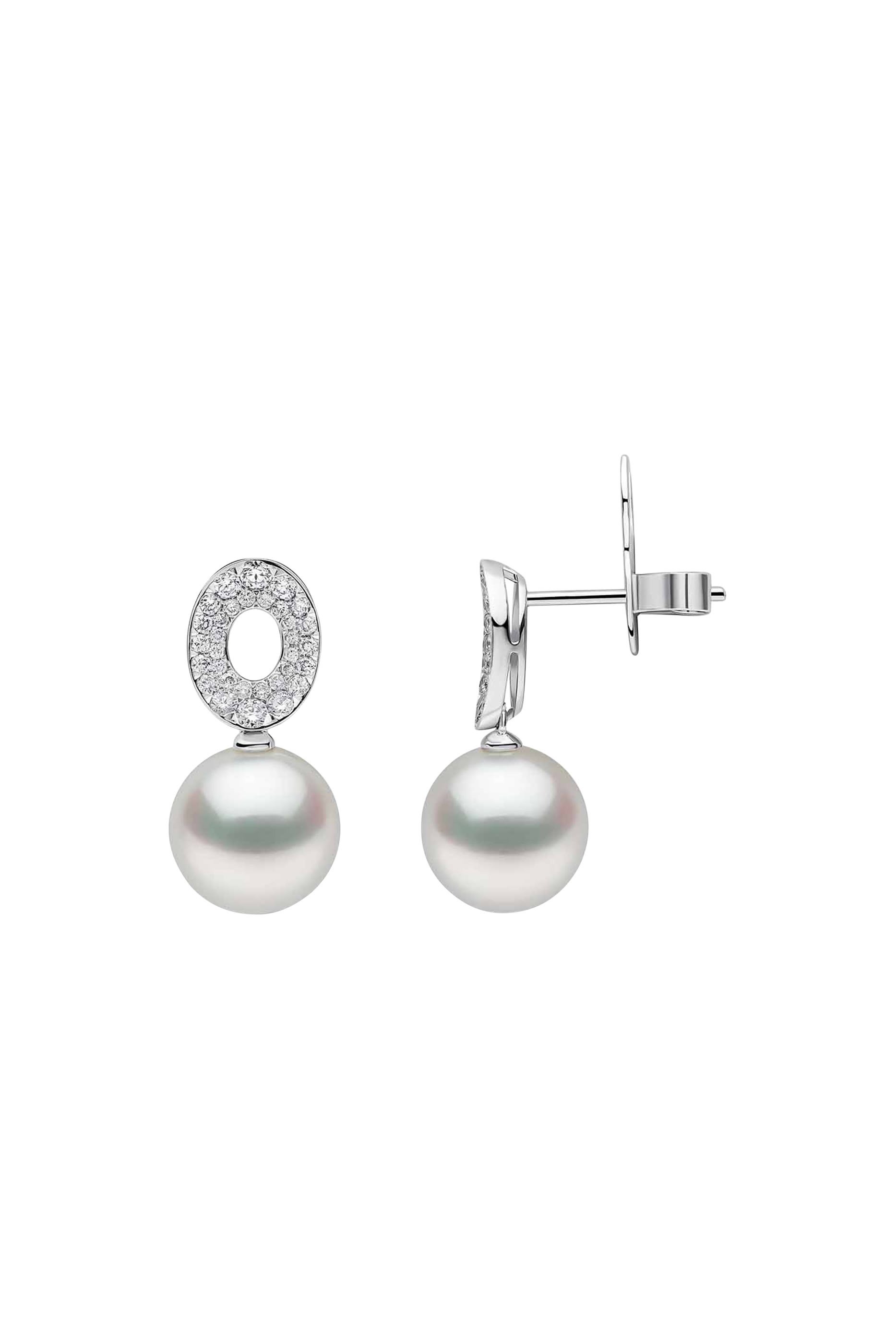 Drop Earrings, 18K White Gold with South Sea Pearls & Diamonds