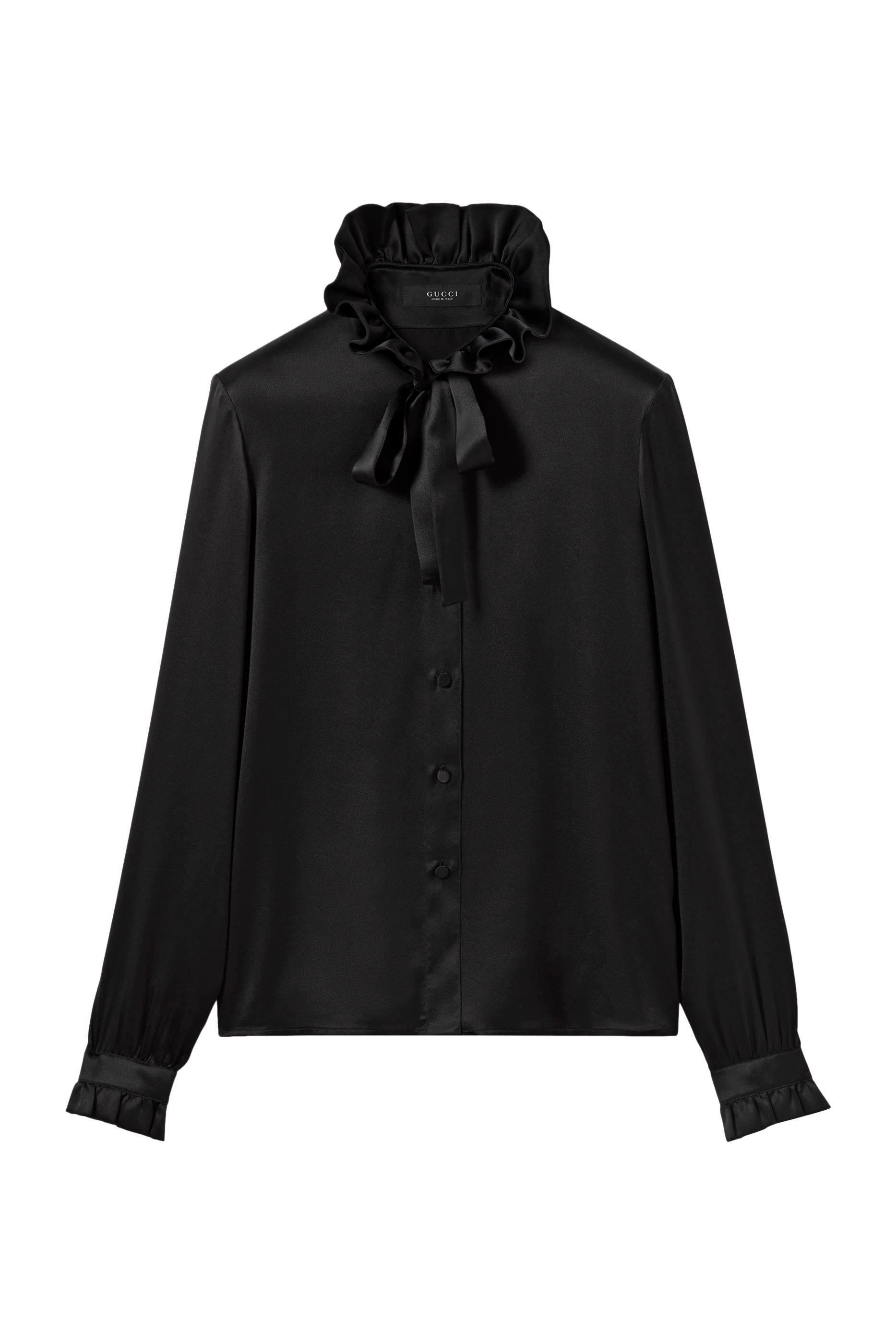 Self-Tie Bow Silk Satin Shirt