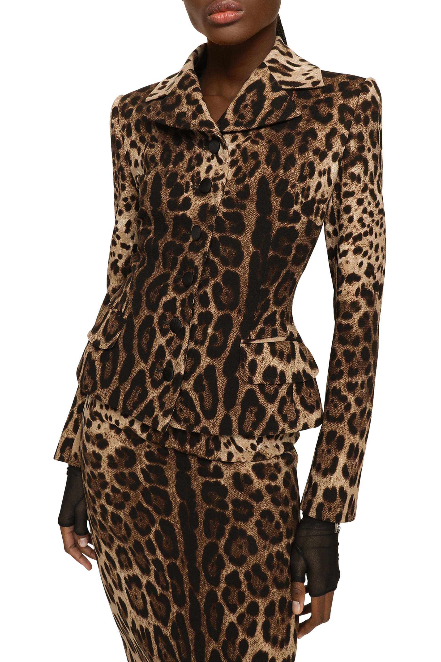 Leopard Print Single-Breasted Double Crepe Jacket