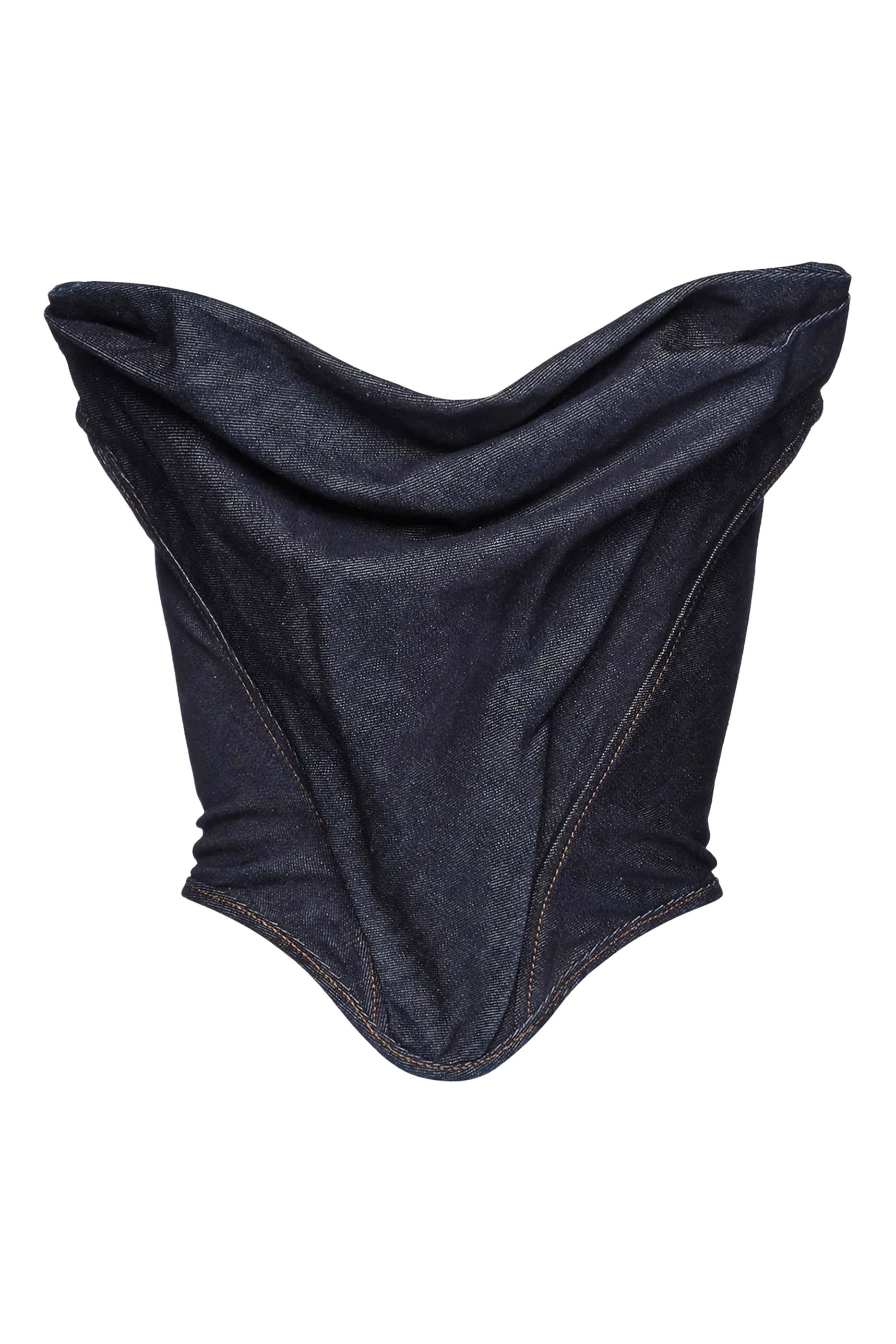Draped Strapless Denim Corset