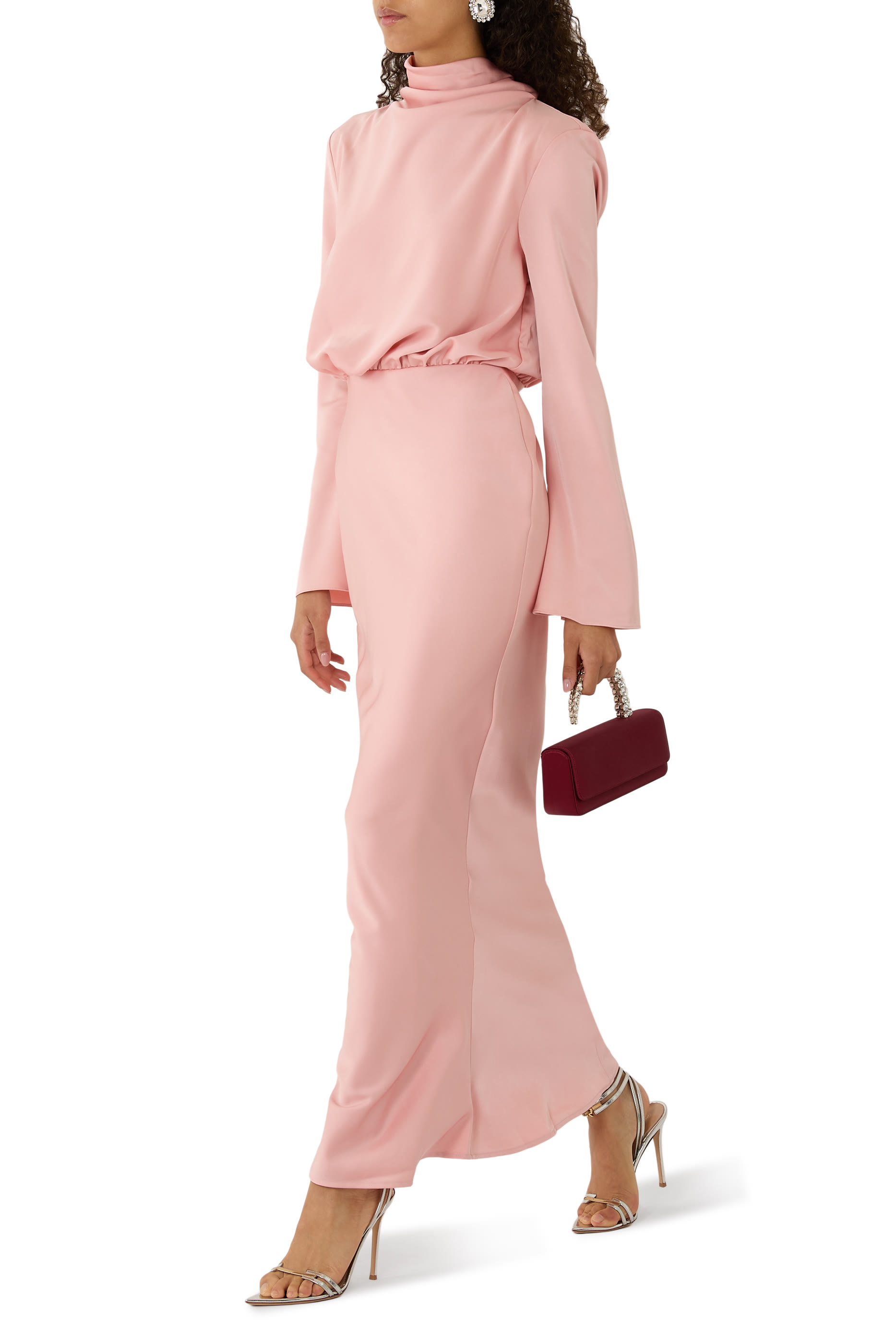 Celina Satin High-Neck Maxi Dress
