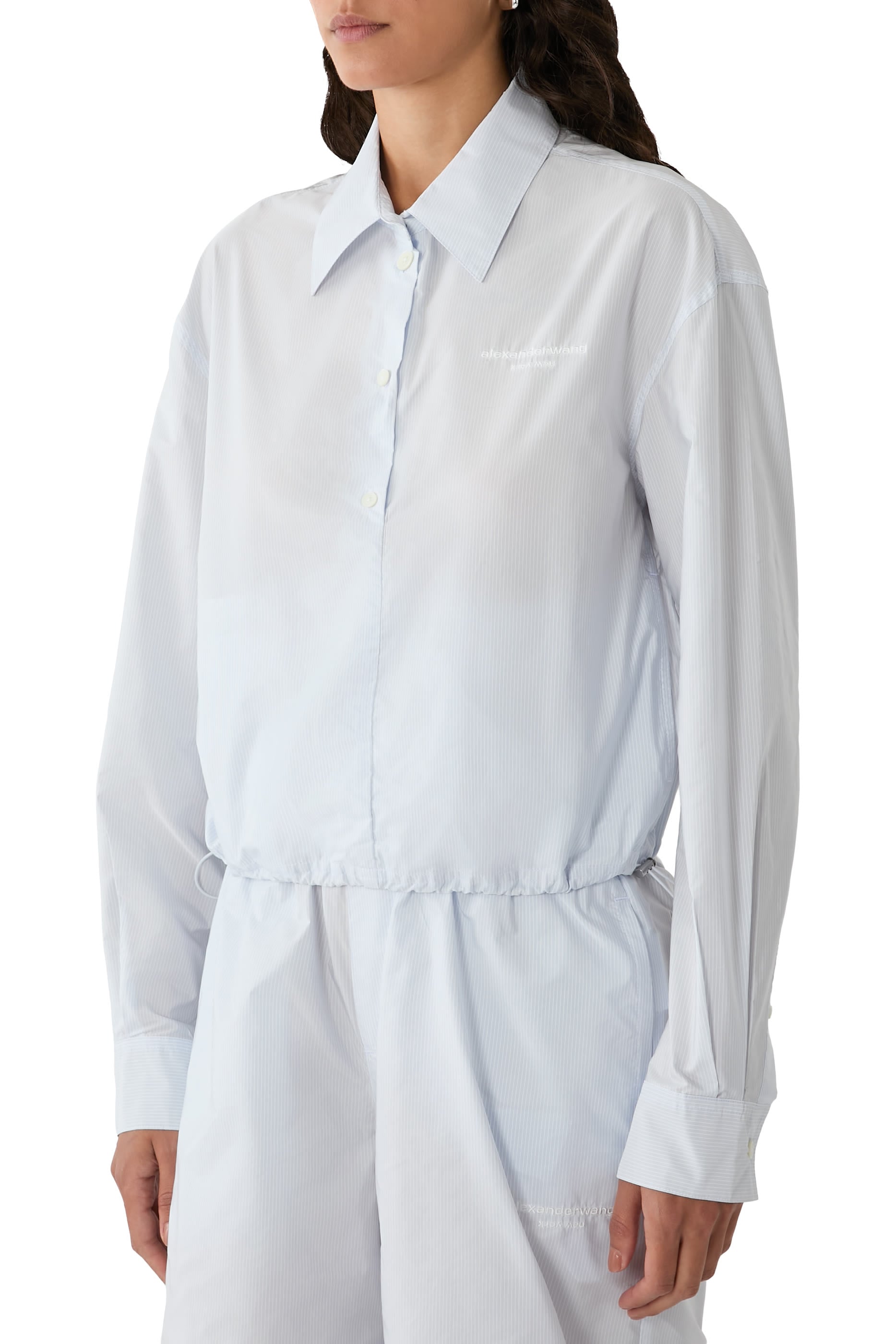 Cropped Shirt with Adjustable Drawcord Hem 