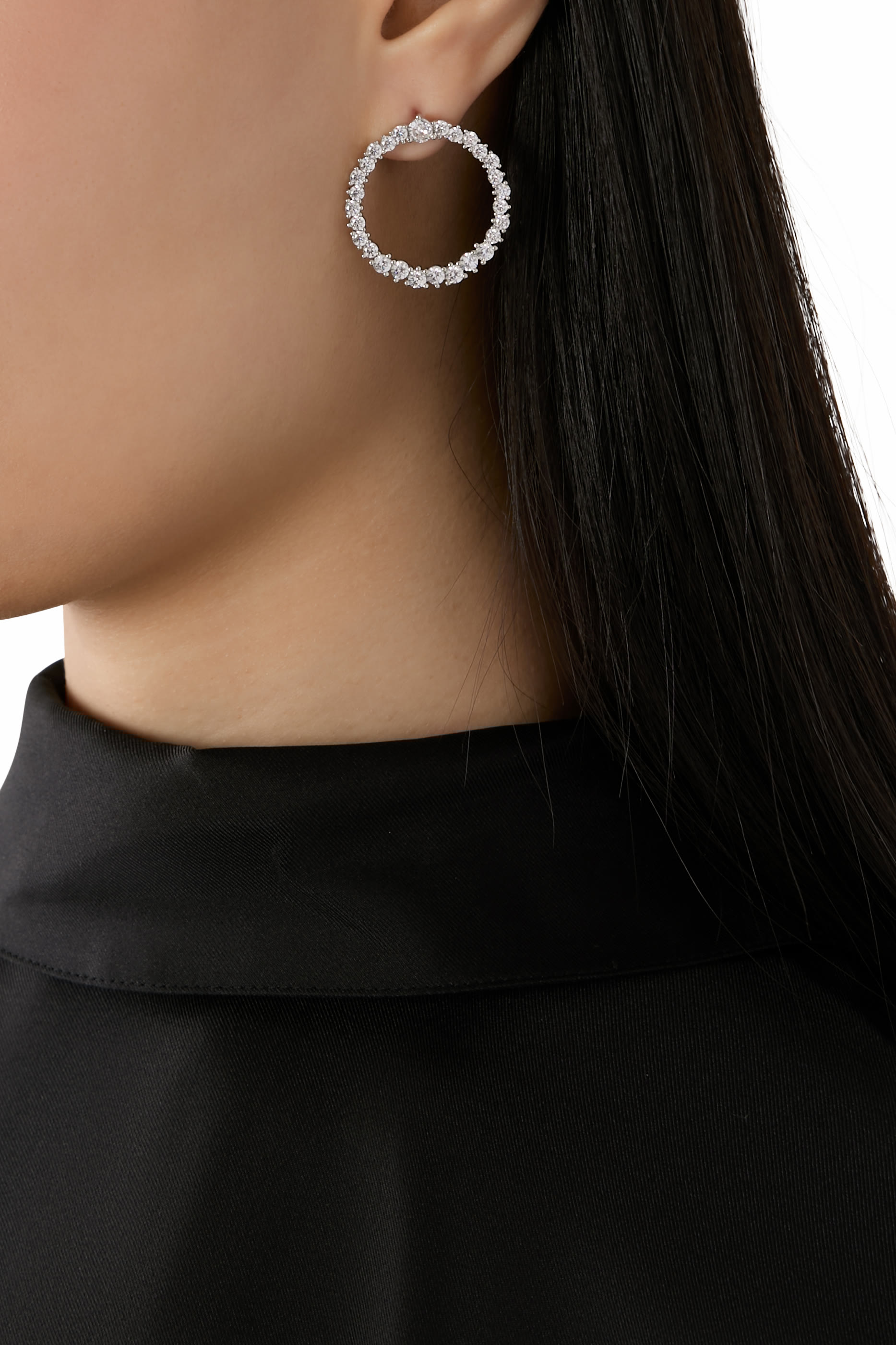 Statement Earrings,  Rhodium-Plated Brass, Cubic Zirconia