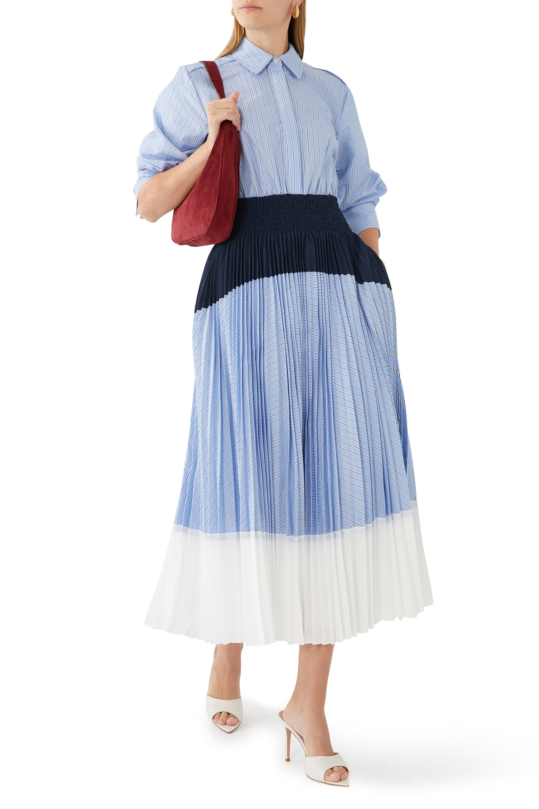 Jenella Pleated Combo Midi Dress