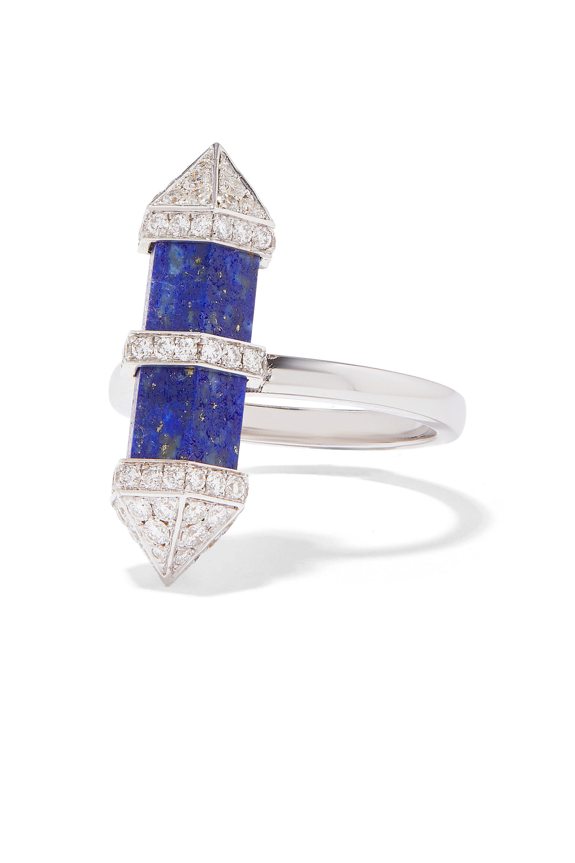 Medium Vertical Chakra Ring, 18k White Gold with Diamonds & Lapis Lazuli