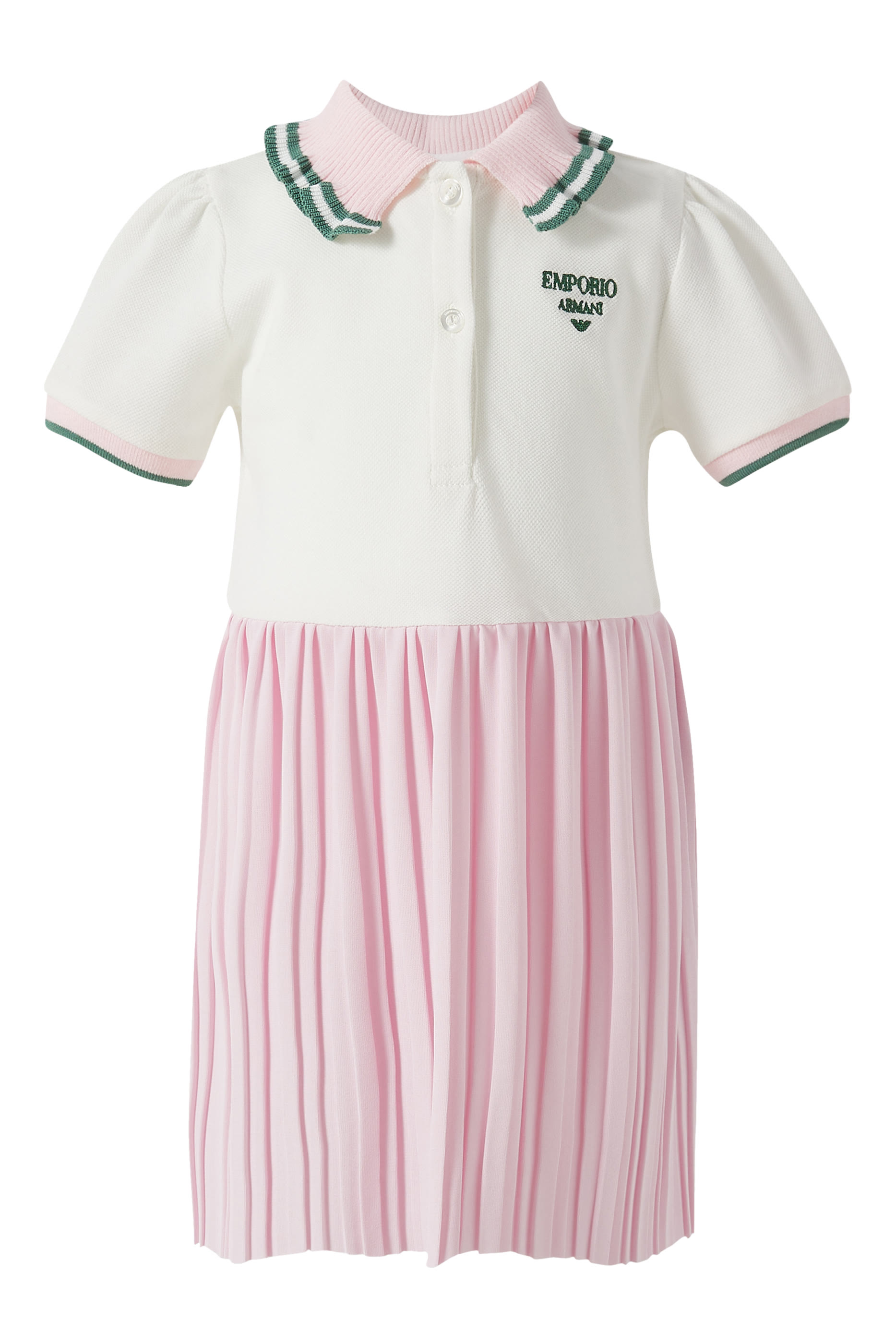 Kids Piqu&eacute; Dress with Polo-Shirt Collar & Pleated Skirt