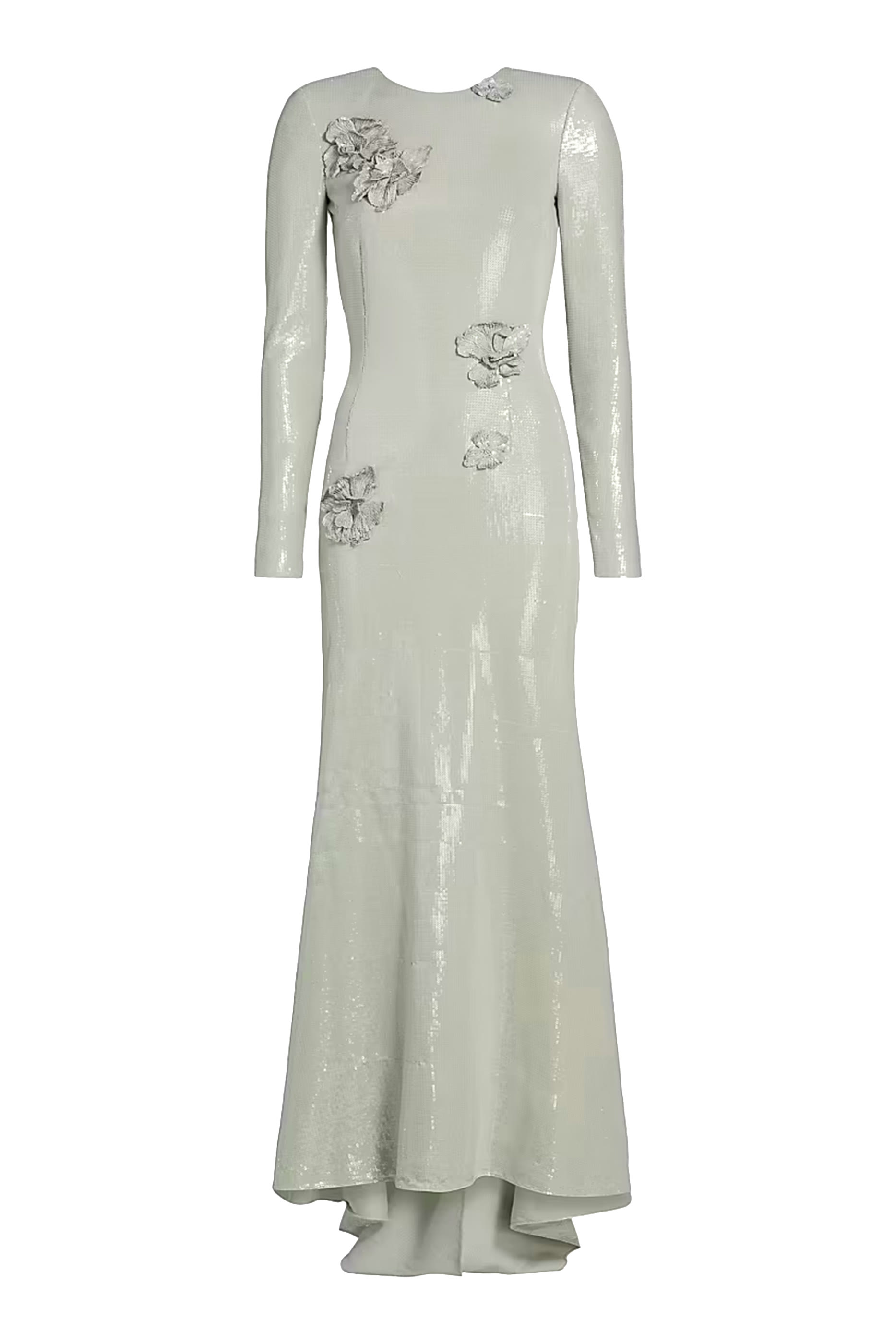 Long Sleeve Sequin Cherry Blossom Embroidered Gown 