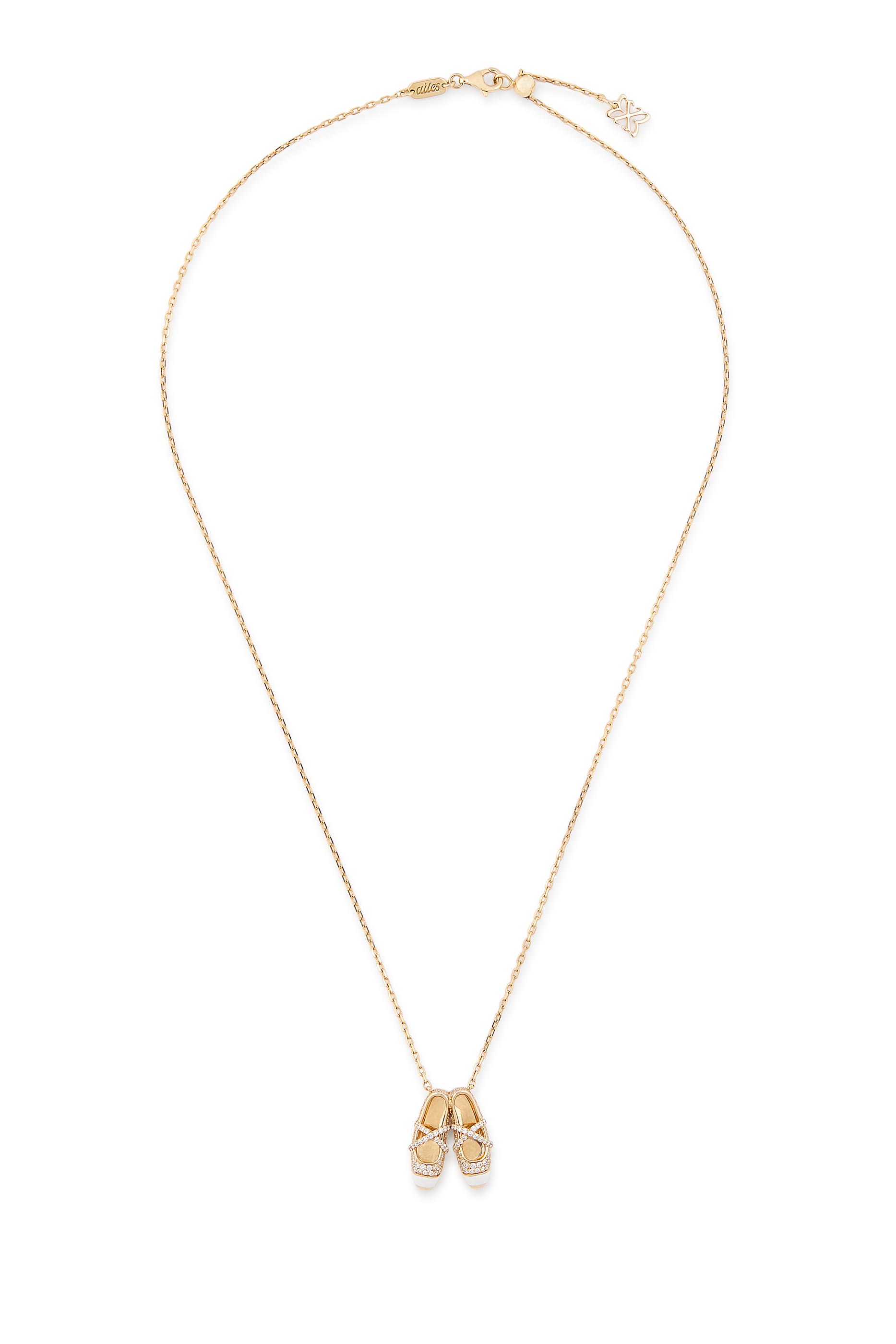 Pilates and Princess Necklace, 18k Yellow Gold & Enamel, Diamonds