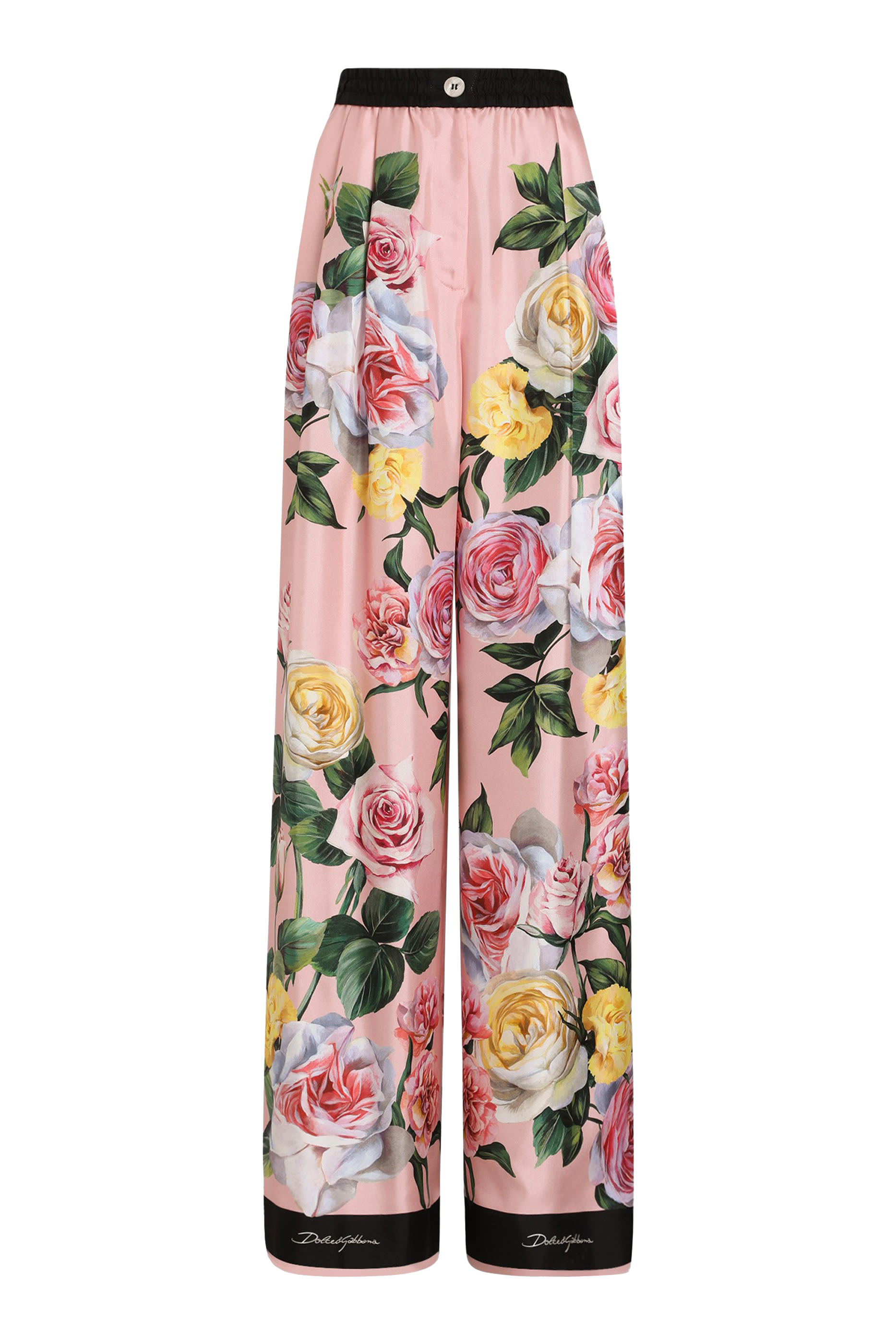 Rose and Peony Print Silk Pajama Pants