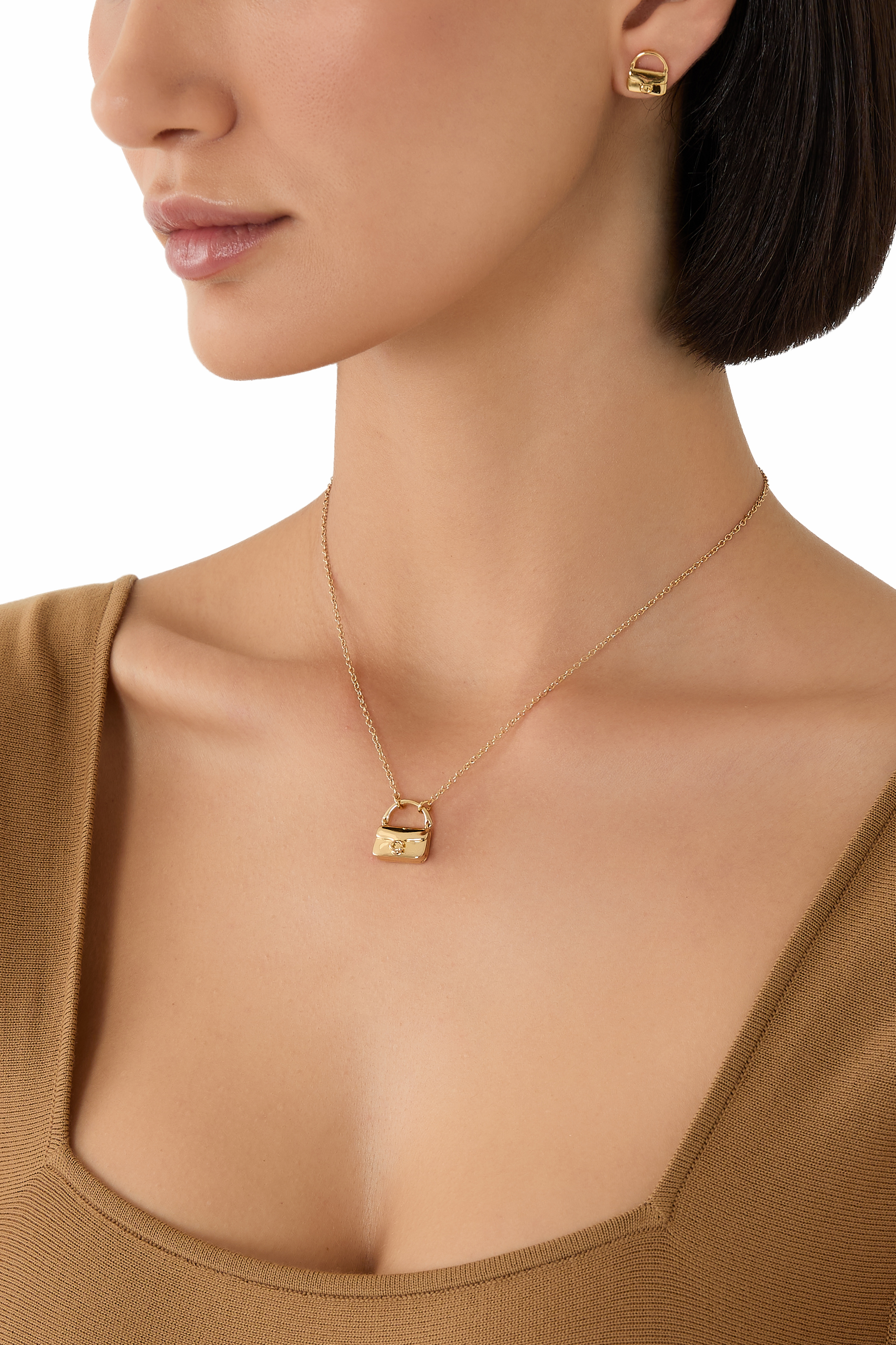 Mini Handbag Charm Stud Earrings, Plated Brass & Cubic Zirconia