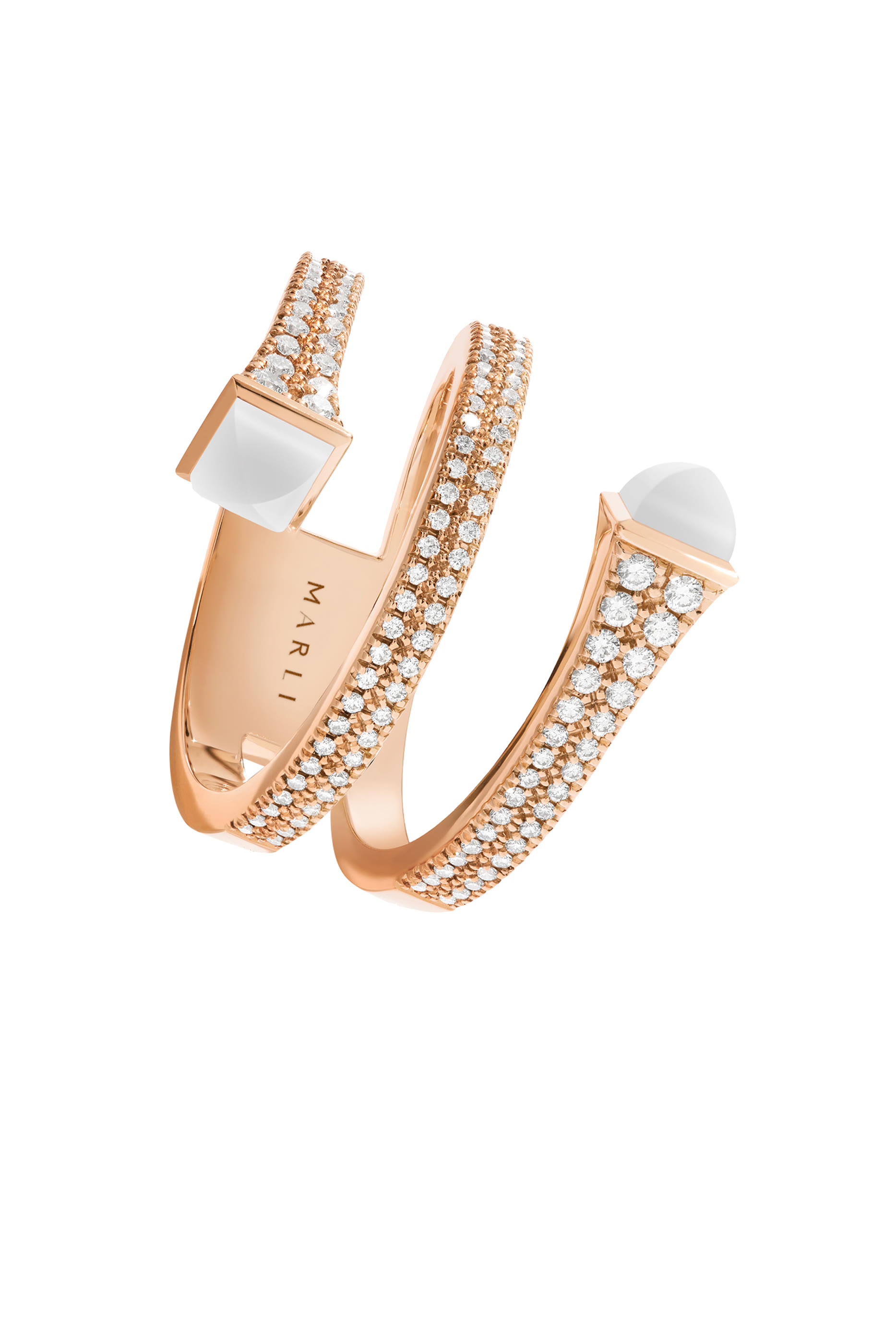 Cleo Twist Ring, 18k Rose Gold with White Agate & Diamond