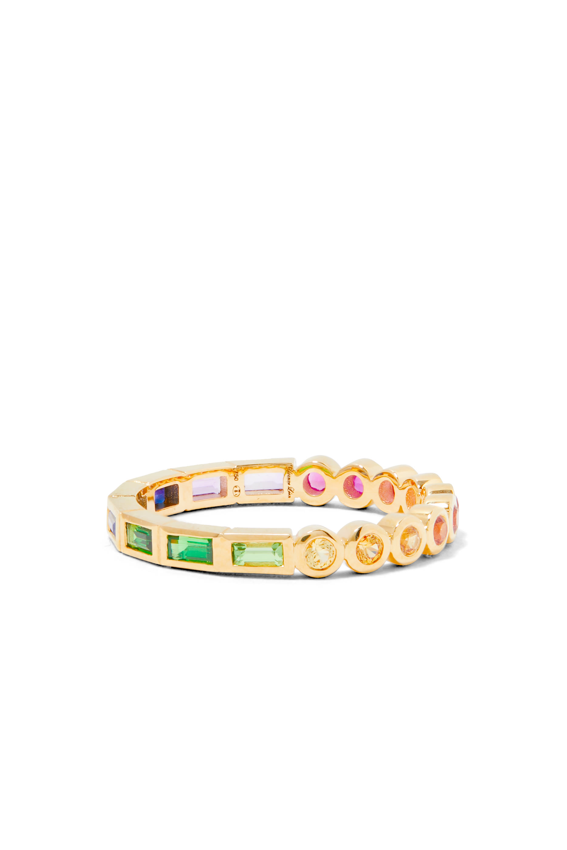 Rivi&egrave;re Baguette Ring, 18k Yellow Gold & Precious Stones