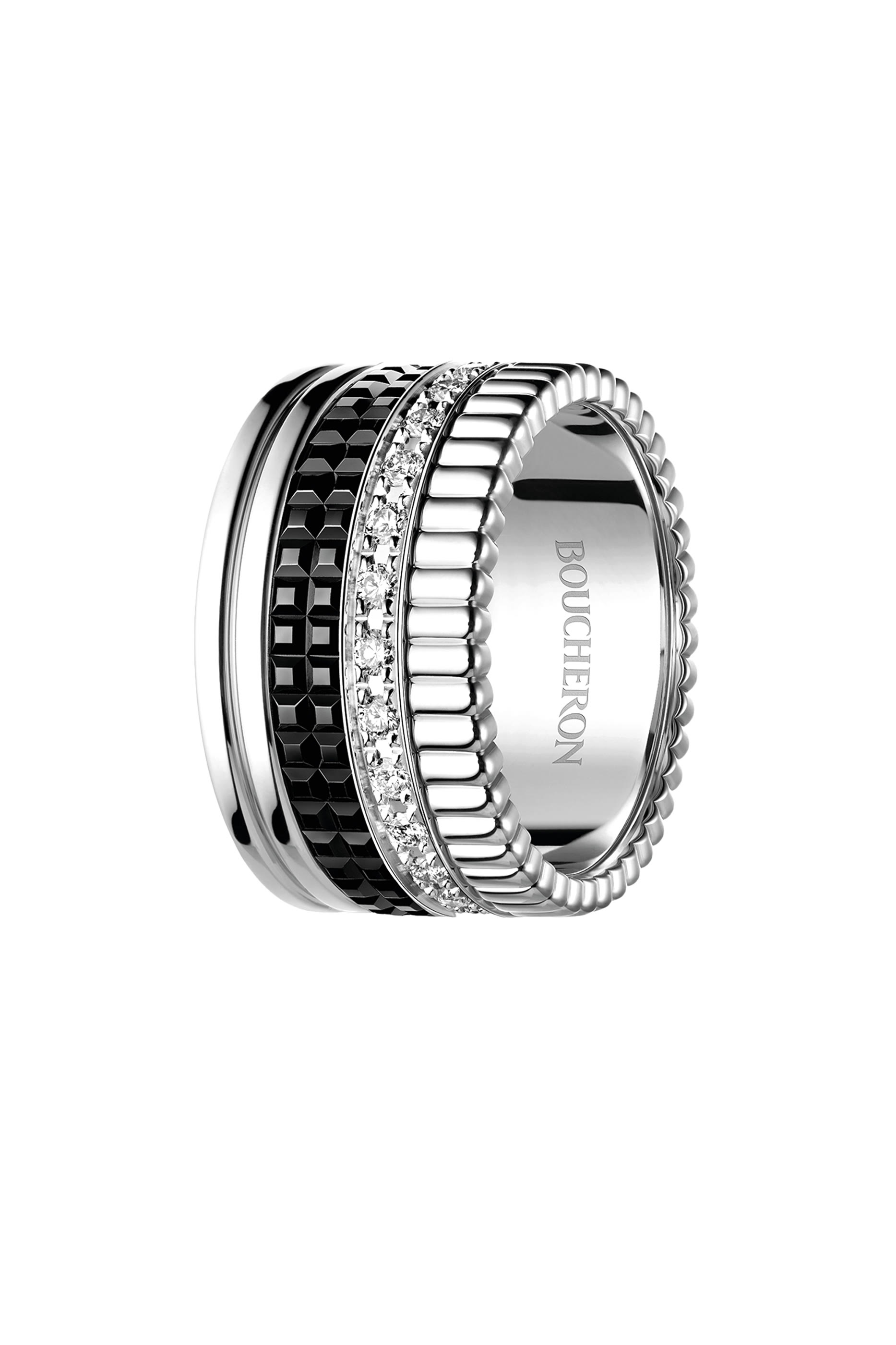 Quatre Black Edition Large Ring, 18k White Gold & Diamonds