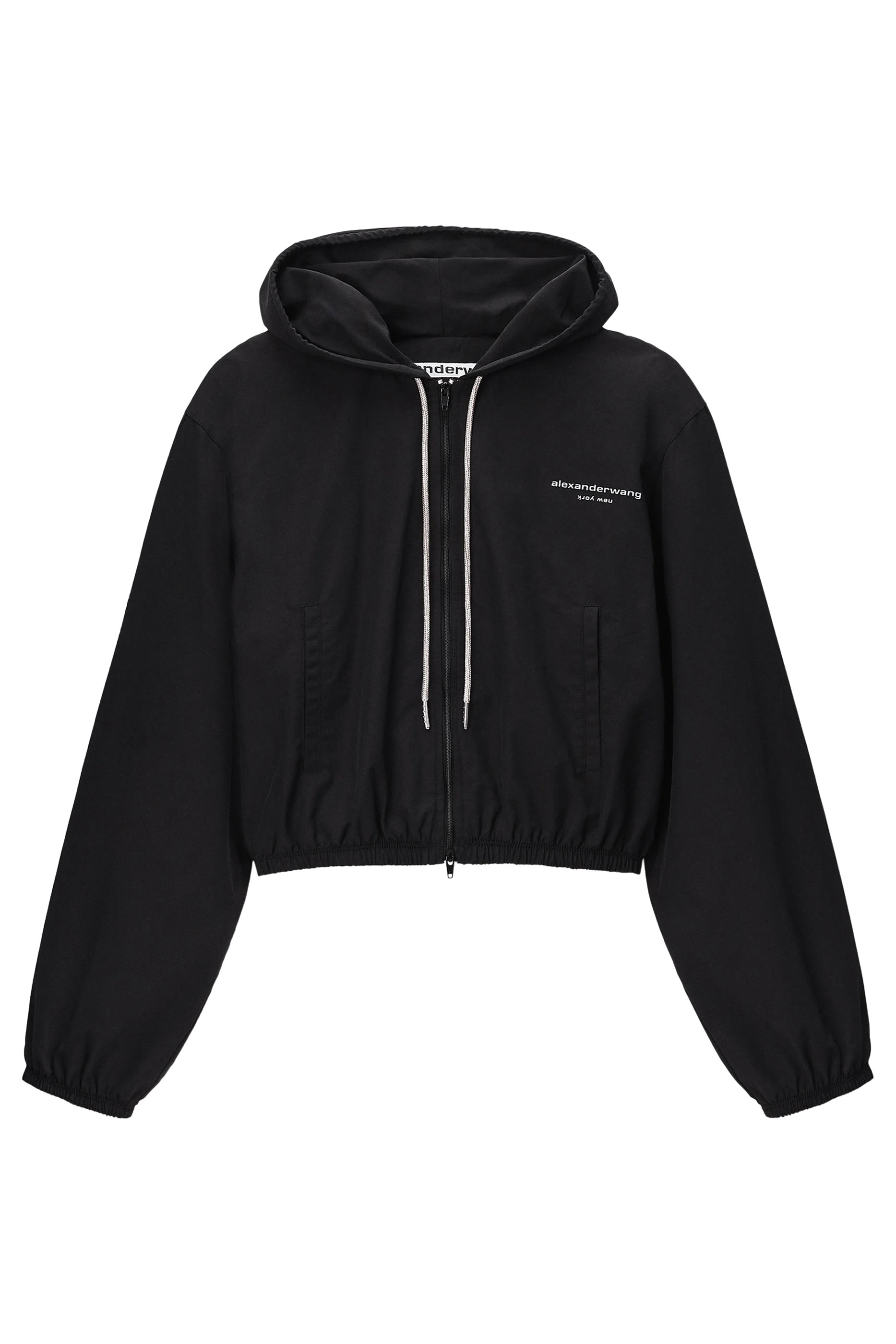 Cropped Zip-Up Hoodie with Crystal Drawcord