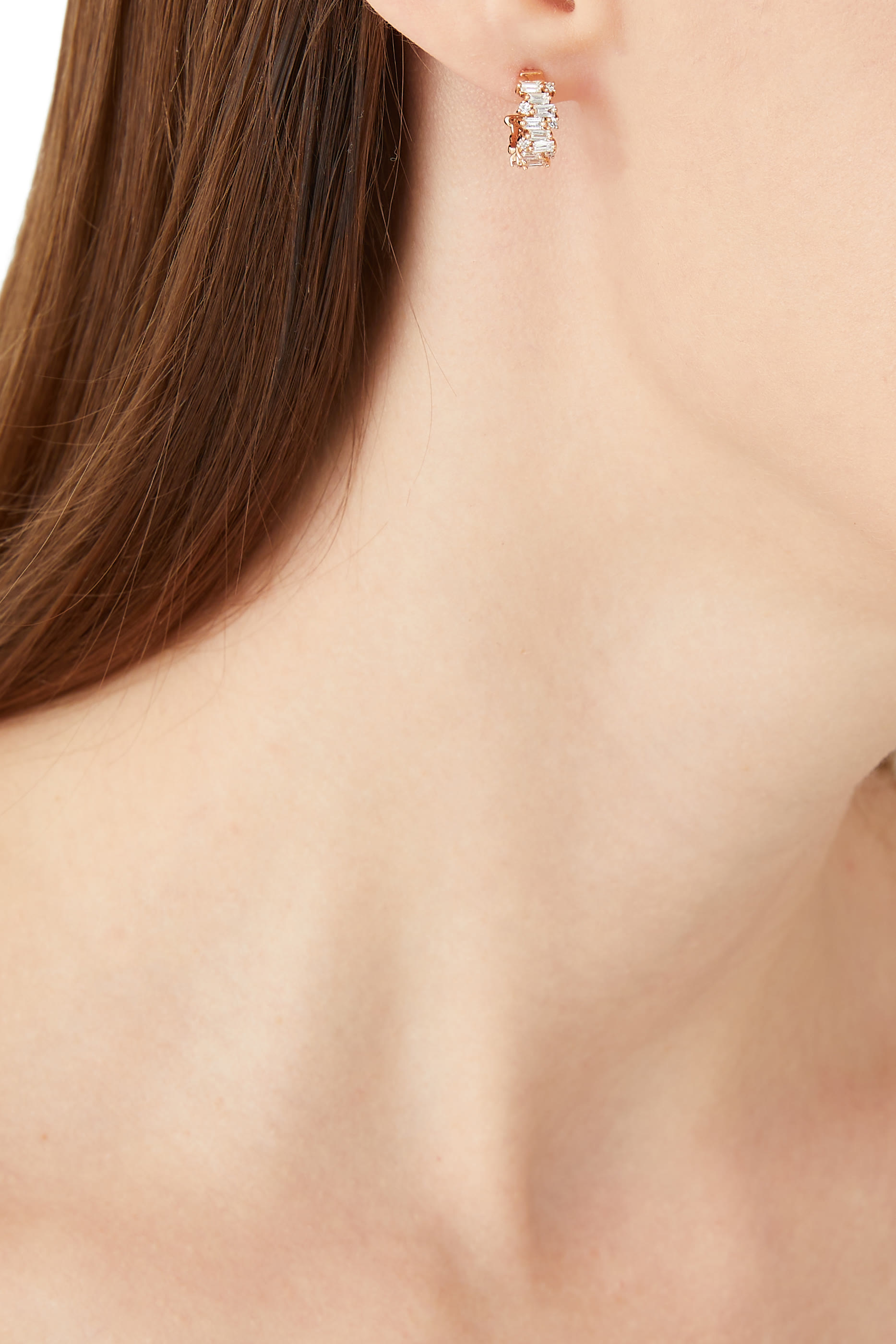 Fireworks Diamond Baguette Hoop Earrings, 18K Rose Gold & Diamonds