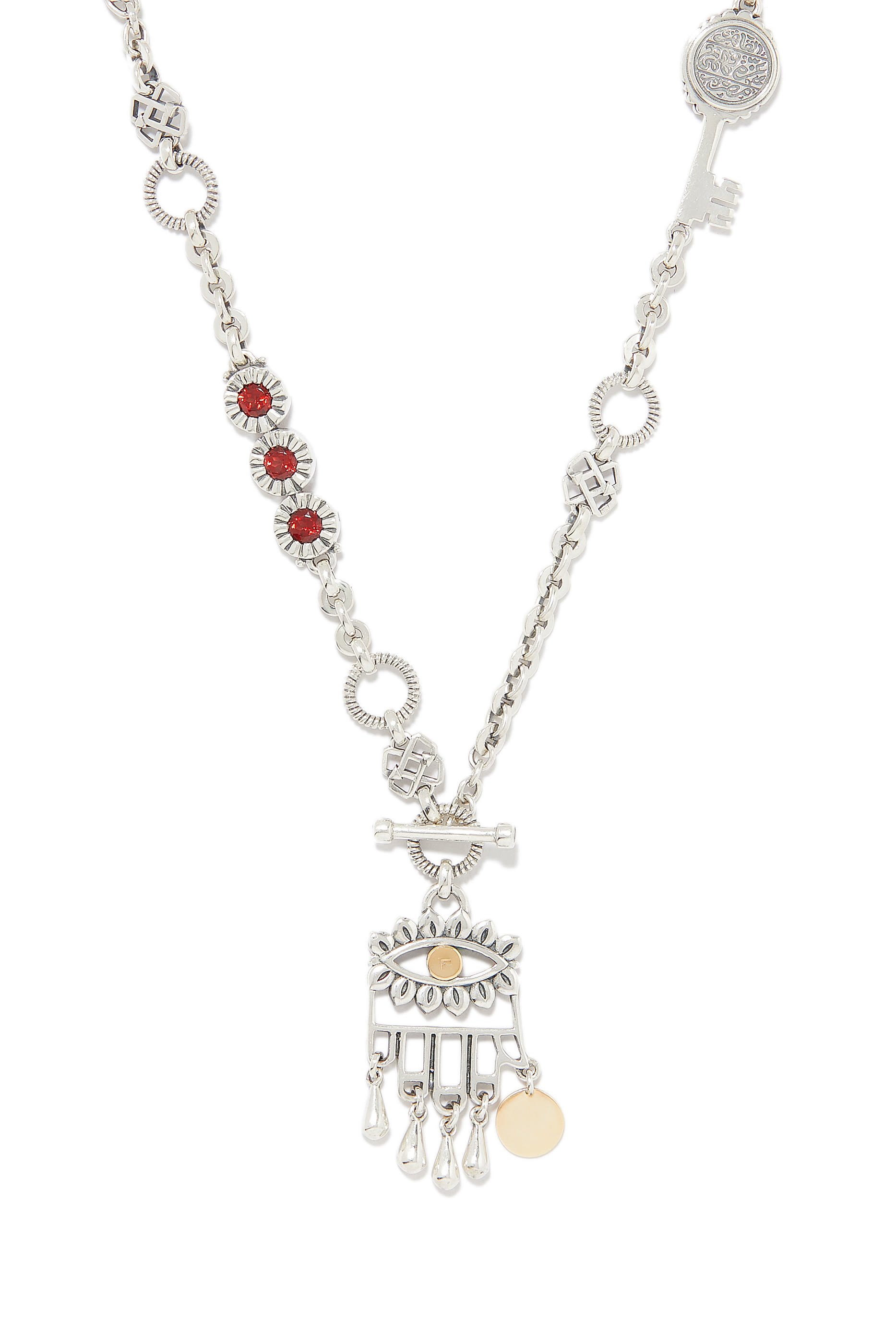 Multi-Wear Eye Necklace, Silver, 18k Gold & Garnet