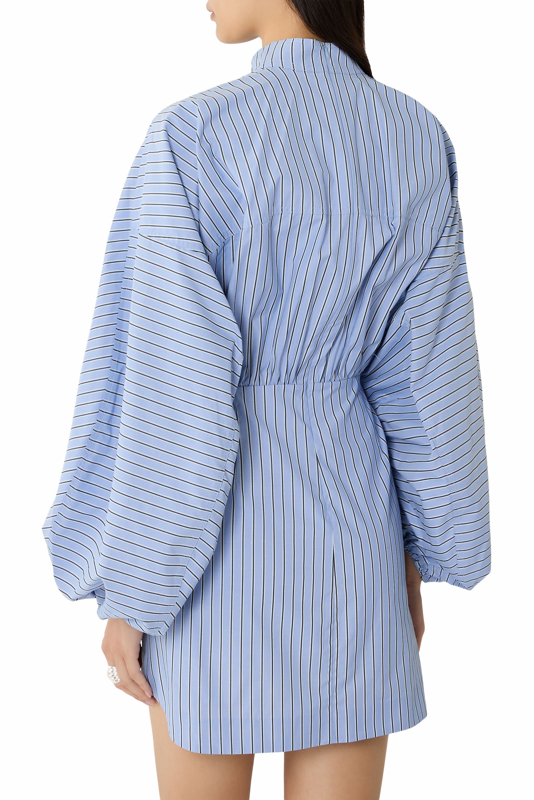  Drawstring Stripe Mini Dress