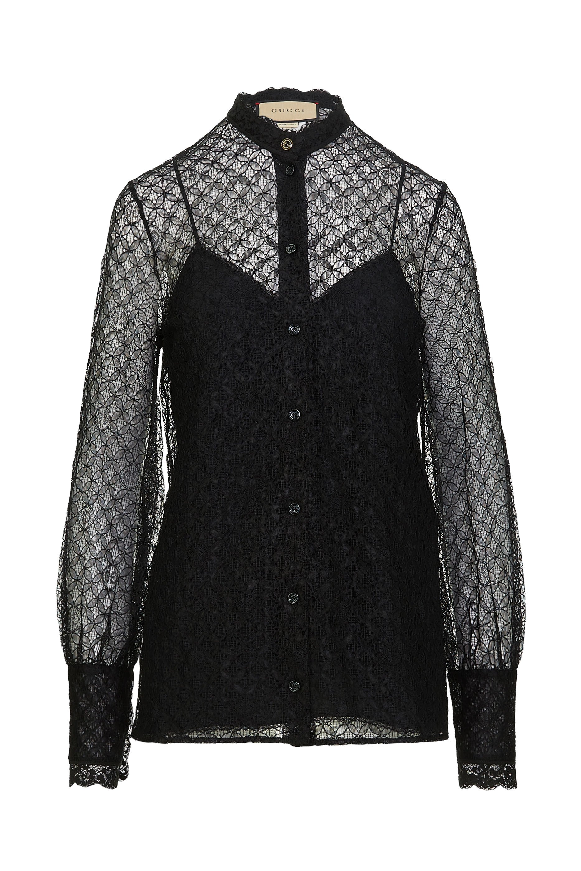 GG Lace Puff-Sleeve Shirt