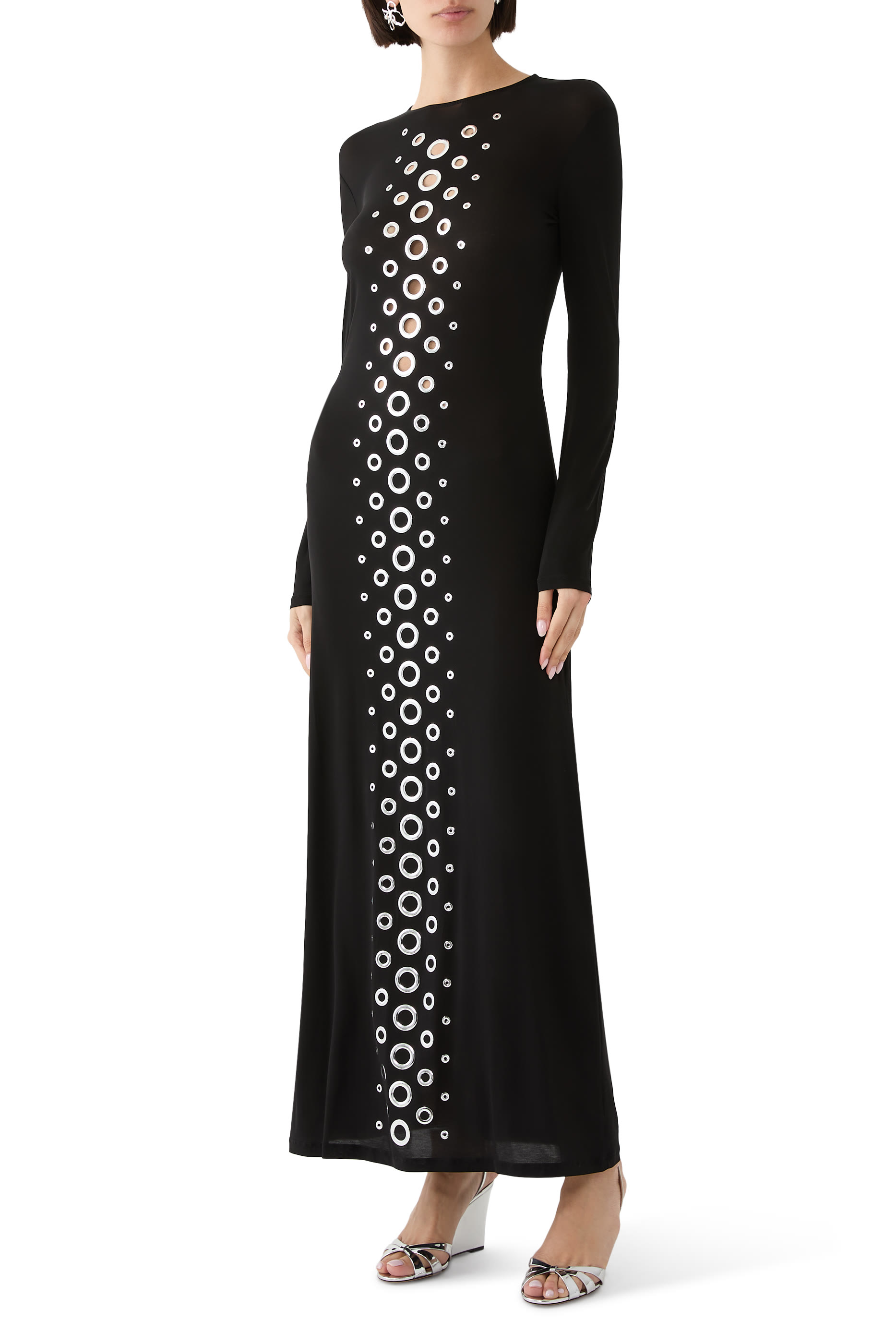  Silver Eyelet Long Dress