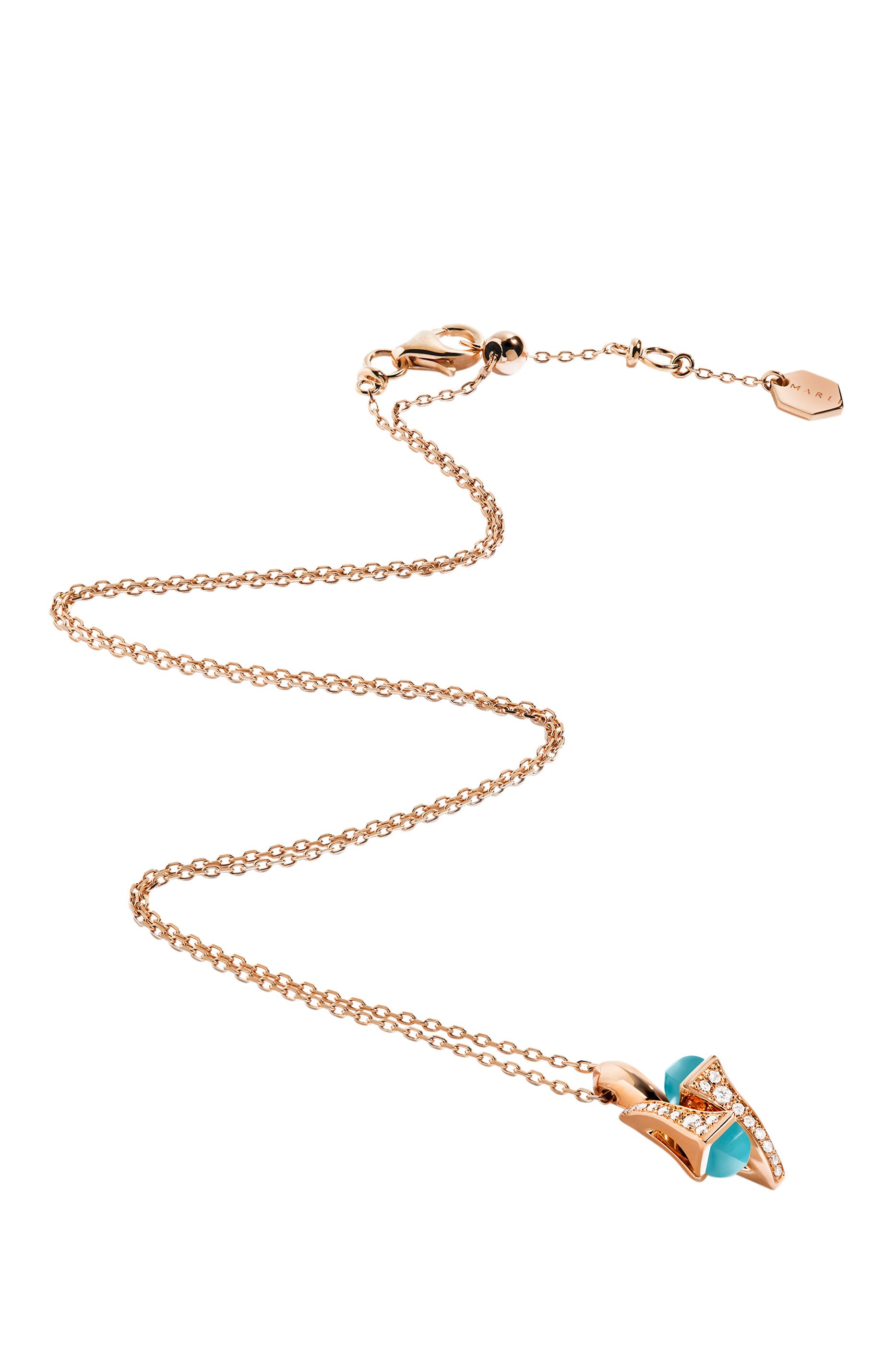Cleo Huggie Necklace, 18k Rose Gold with Blue Chalcedony & Diamonds