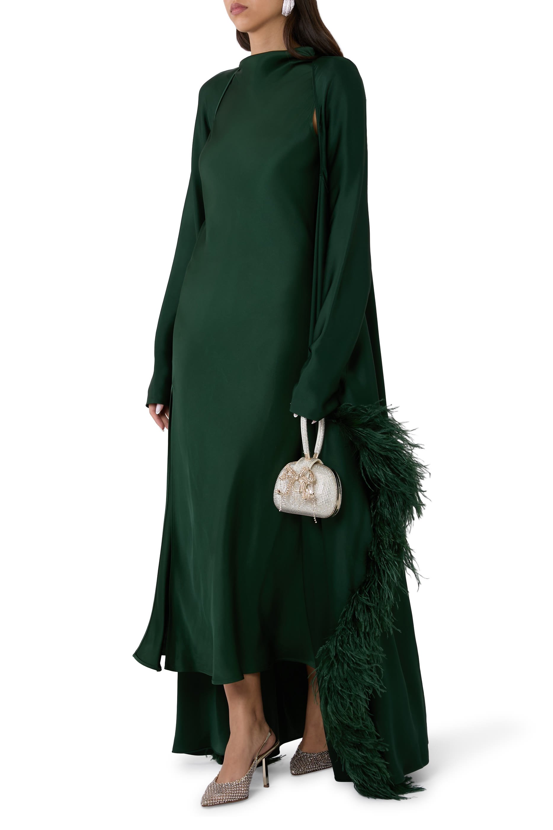 Satin Drape Neck Sleeveless Gown