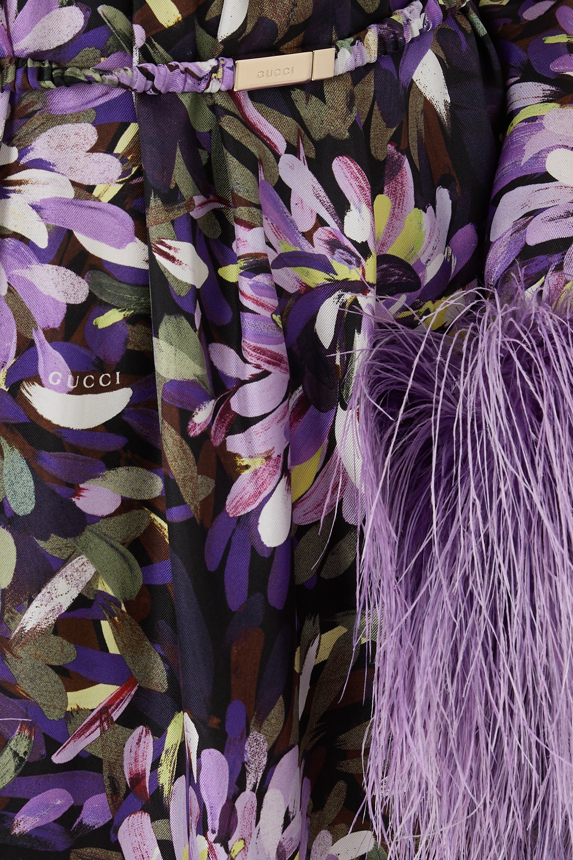 Printed Dress with Feather Cuffs